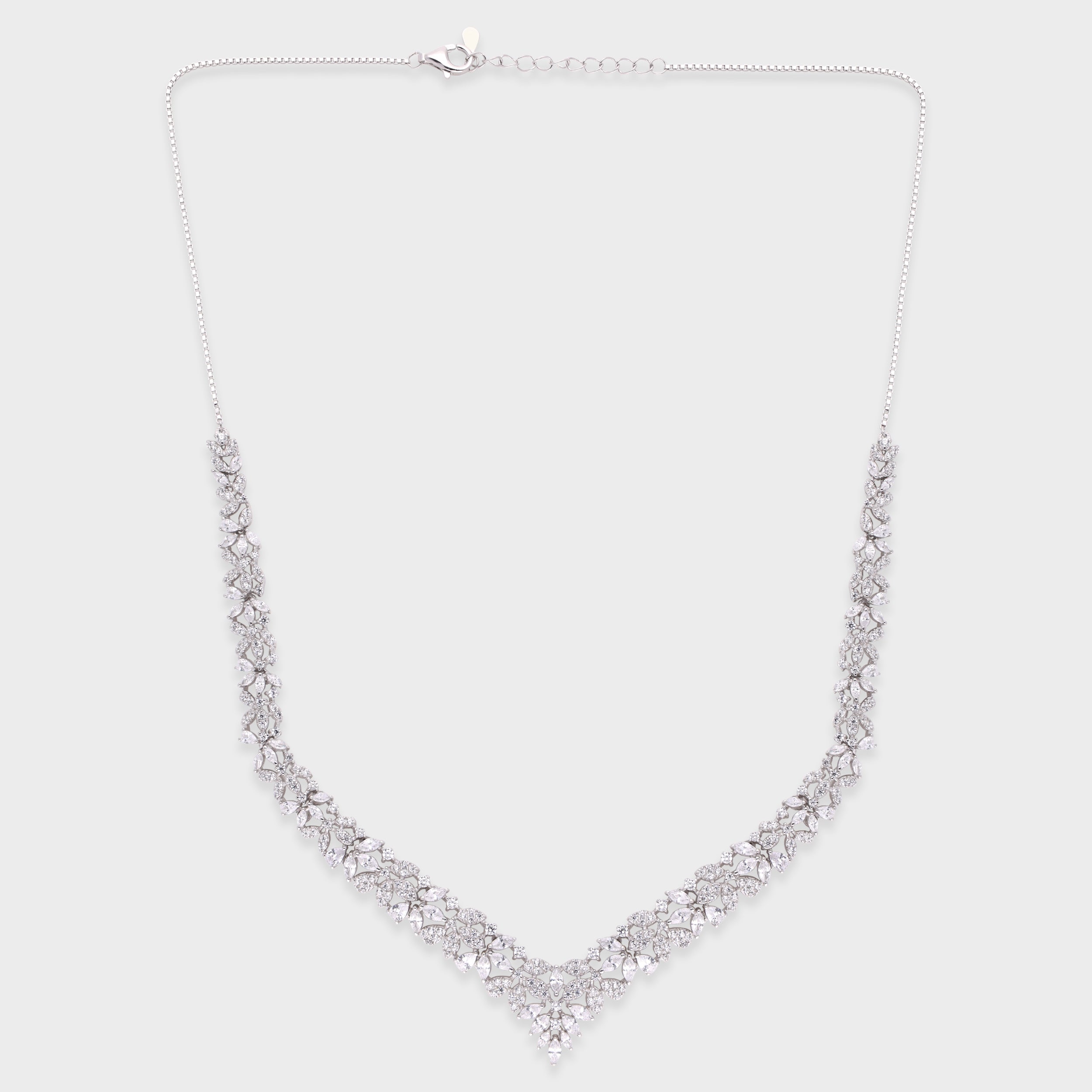 Floral Vine V-Shape Necklace in White and Rose Gold Finish | SKU : 0021188862, 0021188848