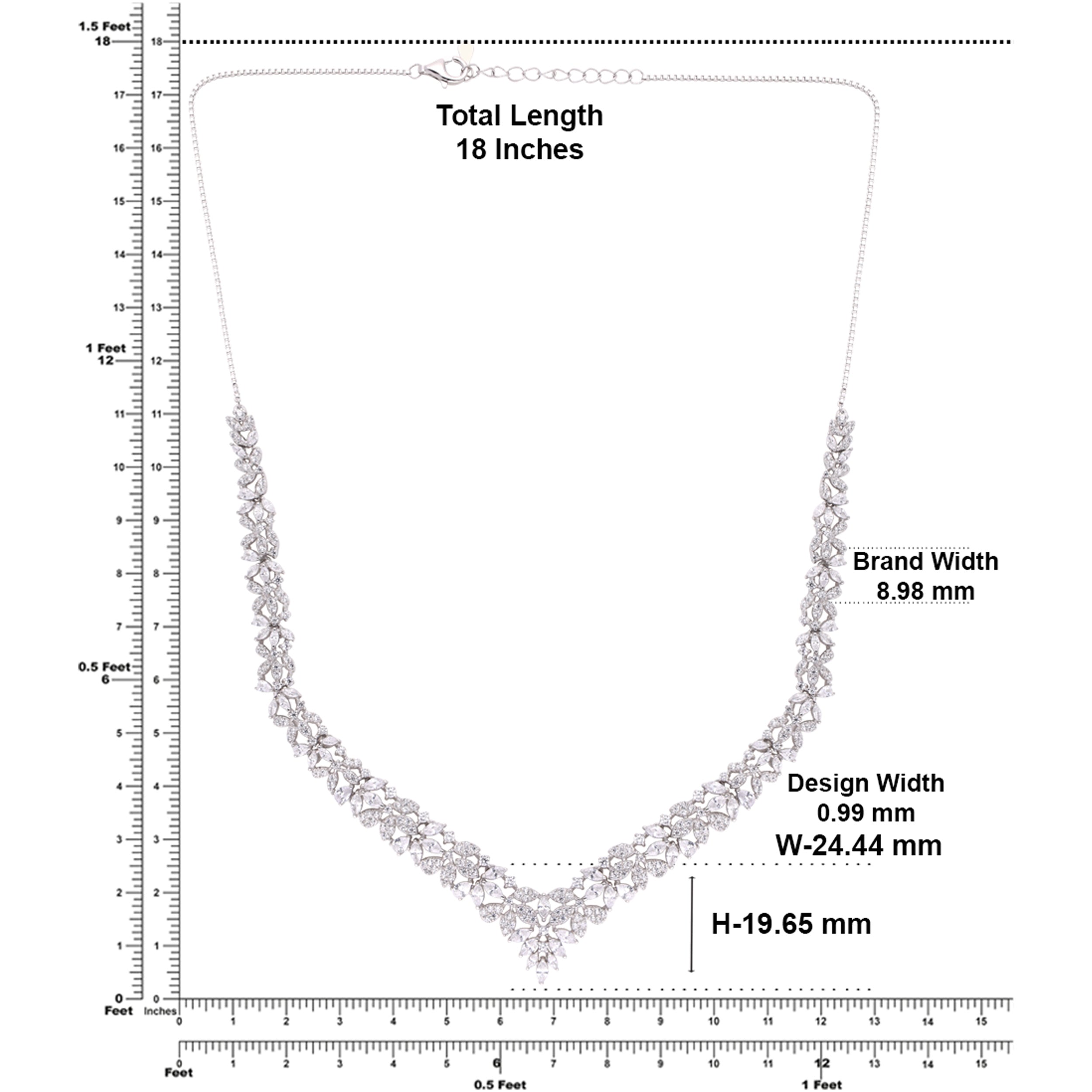 Floral Vine V-Shape Necklace in White and Rose Gold Finish | SKU : 0021188862, 0021188848
