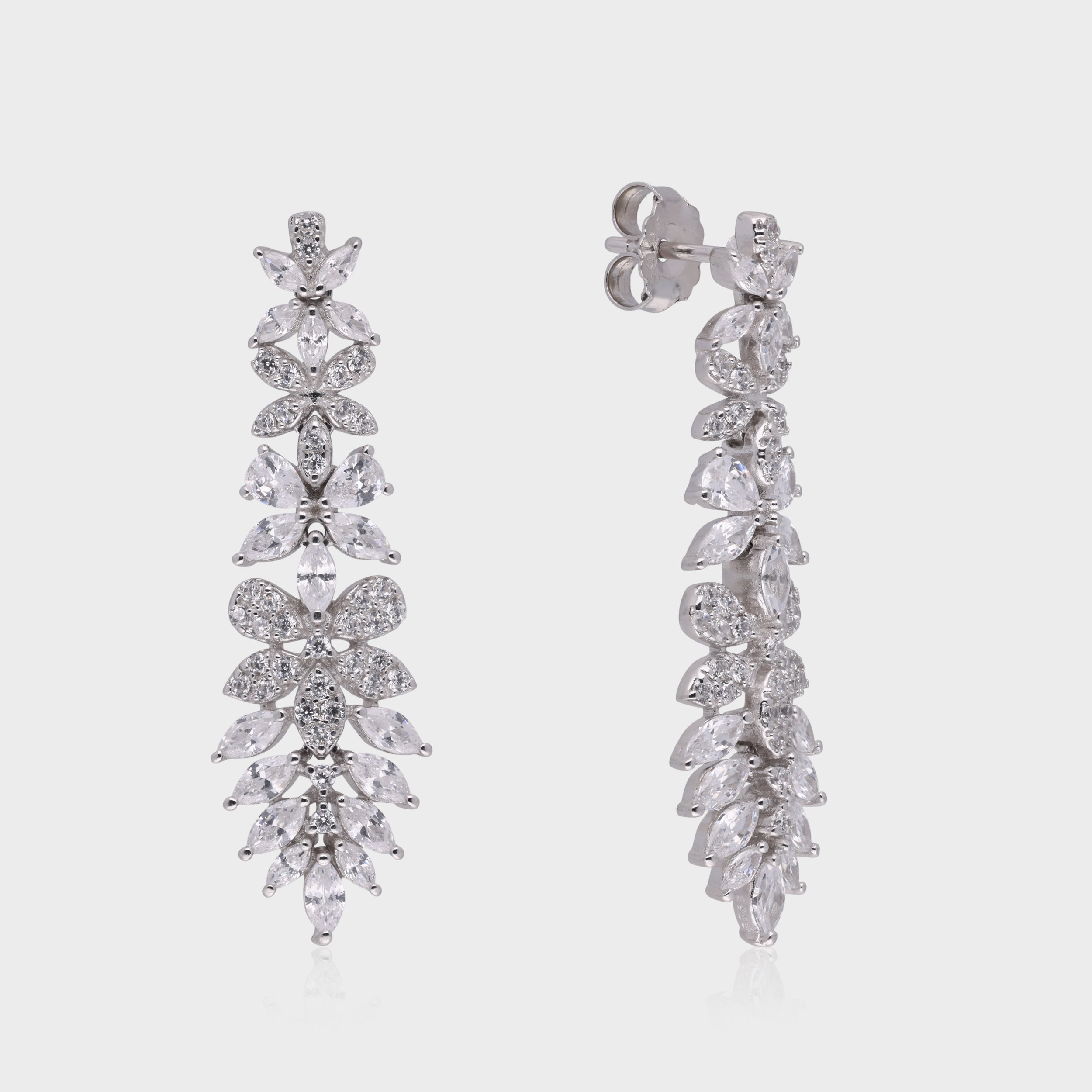 Sterling Silver Floral Vine Drop Earrings | SKU : 0021188855, 0021188879