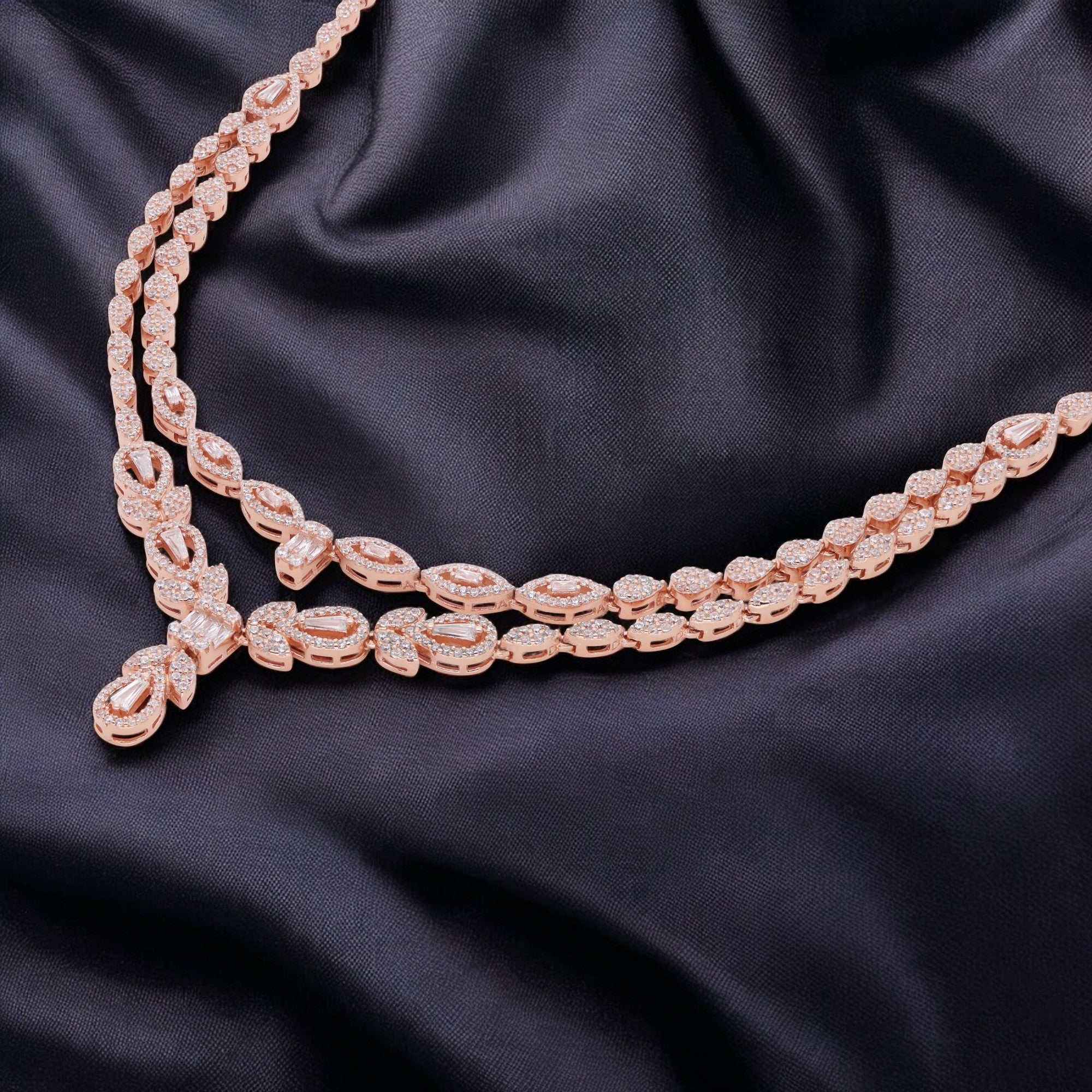 Double Layer Drop Necklace with Pear and Marquise Stone Detailing | SKU : 0021188886, 0021188909, 0003526125
