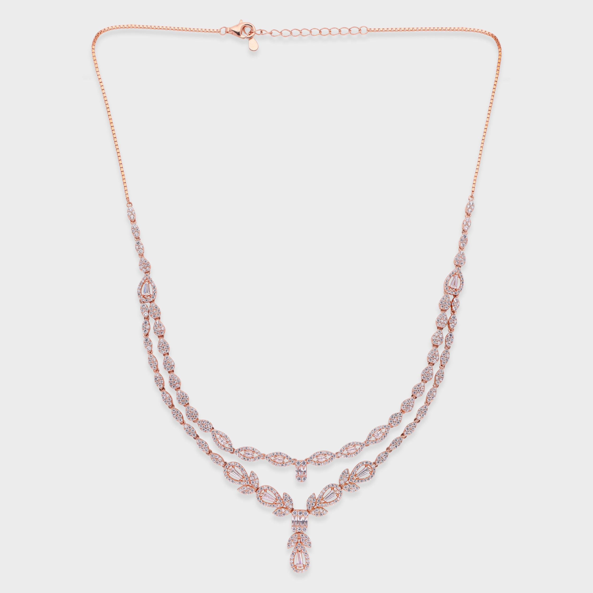 Double Layer Drop Necklace with Pear and Marquise Stone Detailing | SKU : 0021188886, 0021188909, 0003526125
