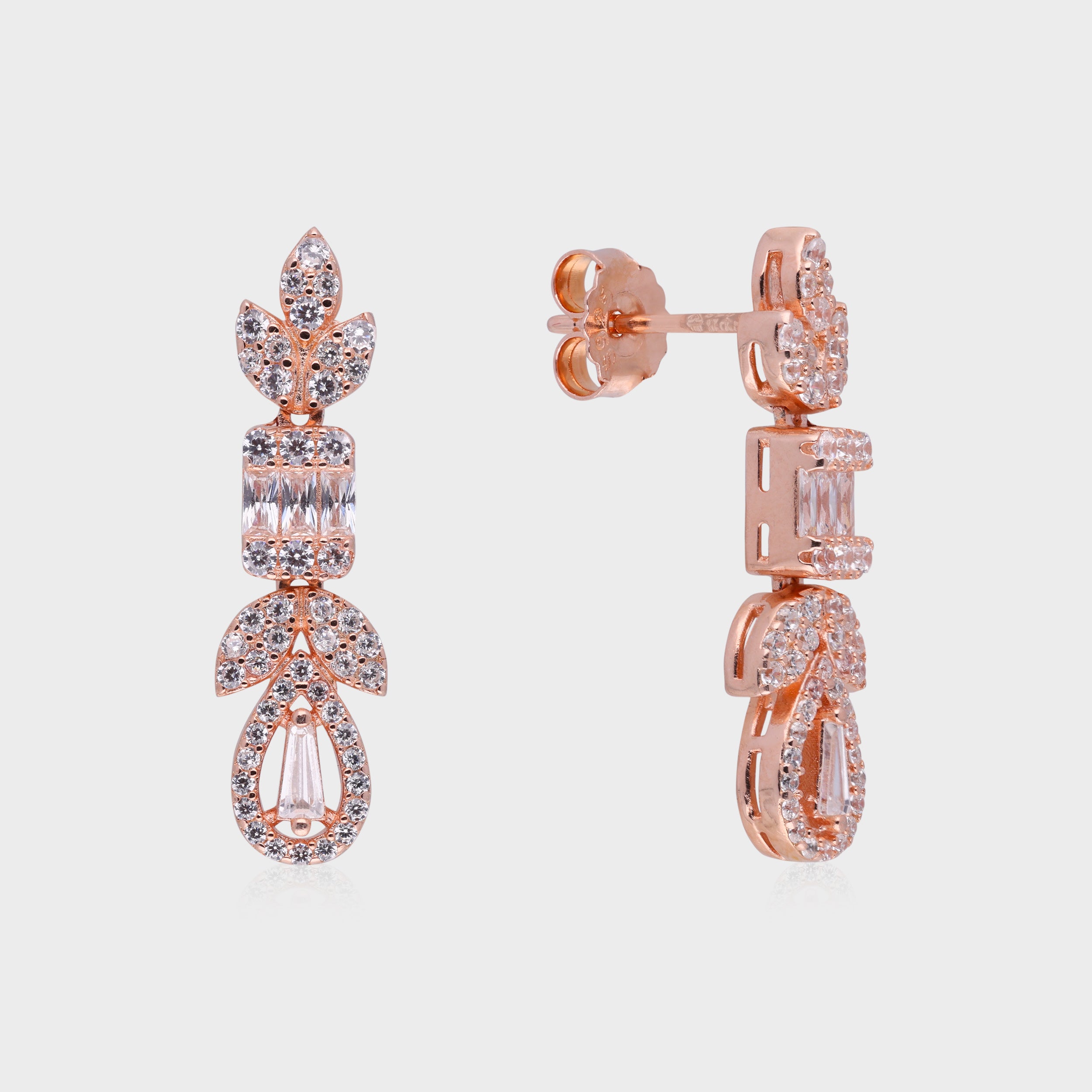 Sterling Silver Drop Earrings with Baguette and Teardrop Stones | SKU : 0021188916, 0021188893, 0003526132