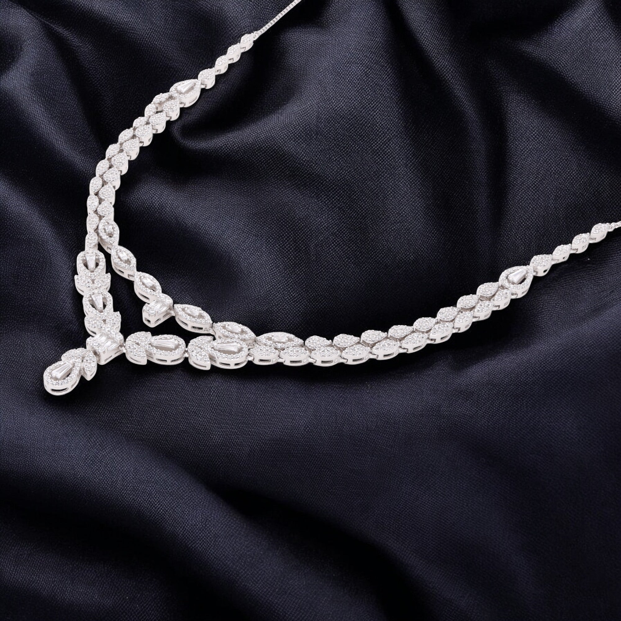Double Layer Drop Necklace with Pear and Marquise Stone Detailing | SKU : 0021188886, 0021188909, 0003526125