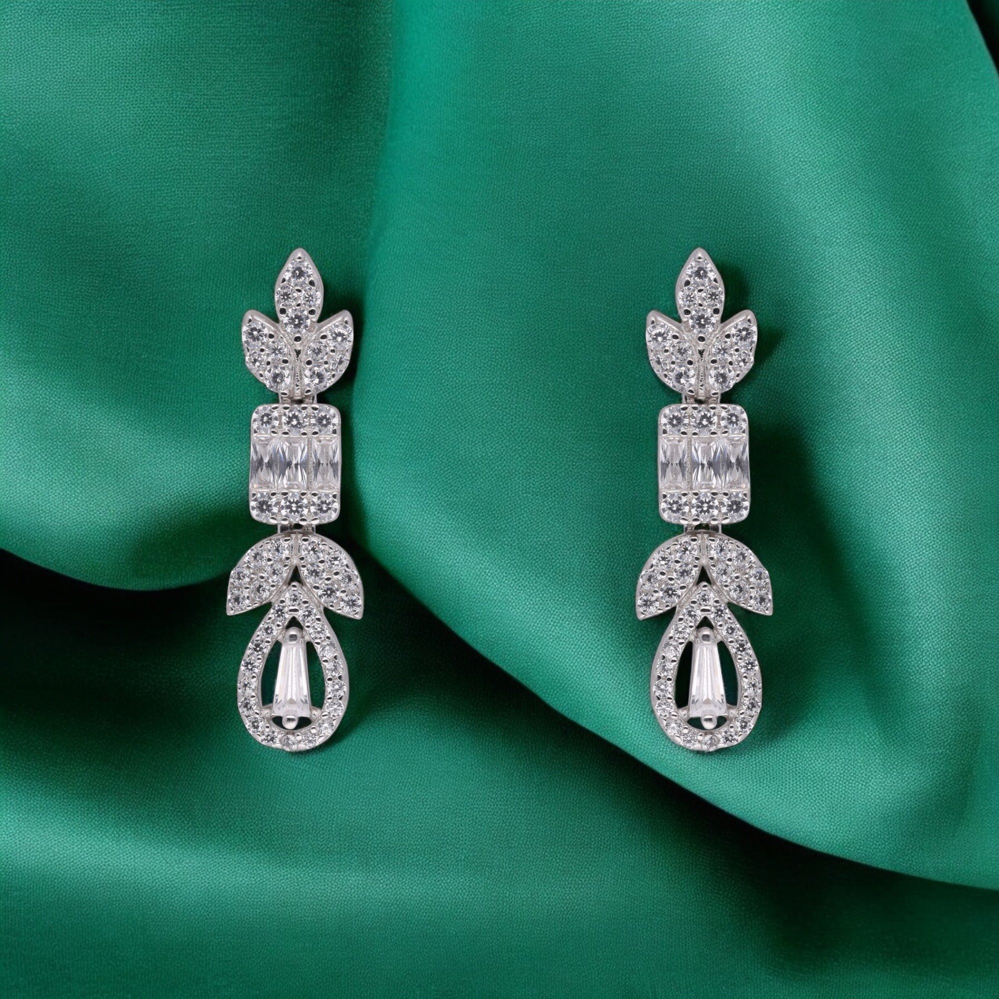Sterling Silver Drop Earrings with Baguette and Teardrop Stones | SKU : 0021188916, 0021188893, 0003526132