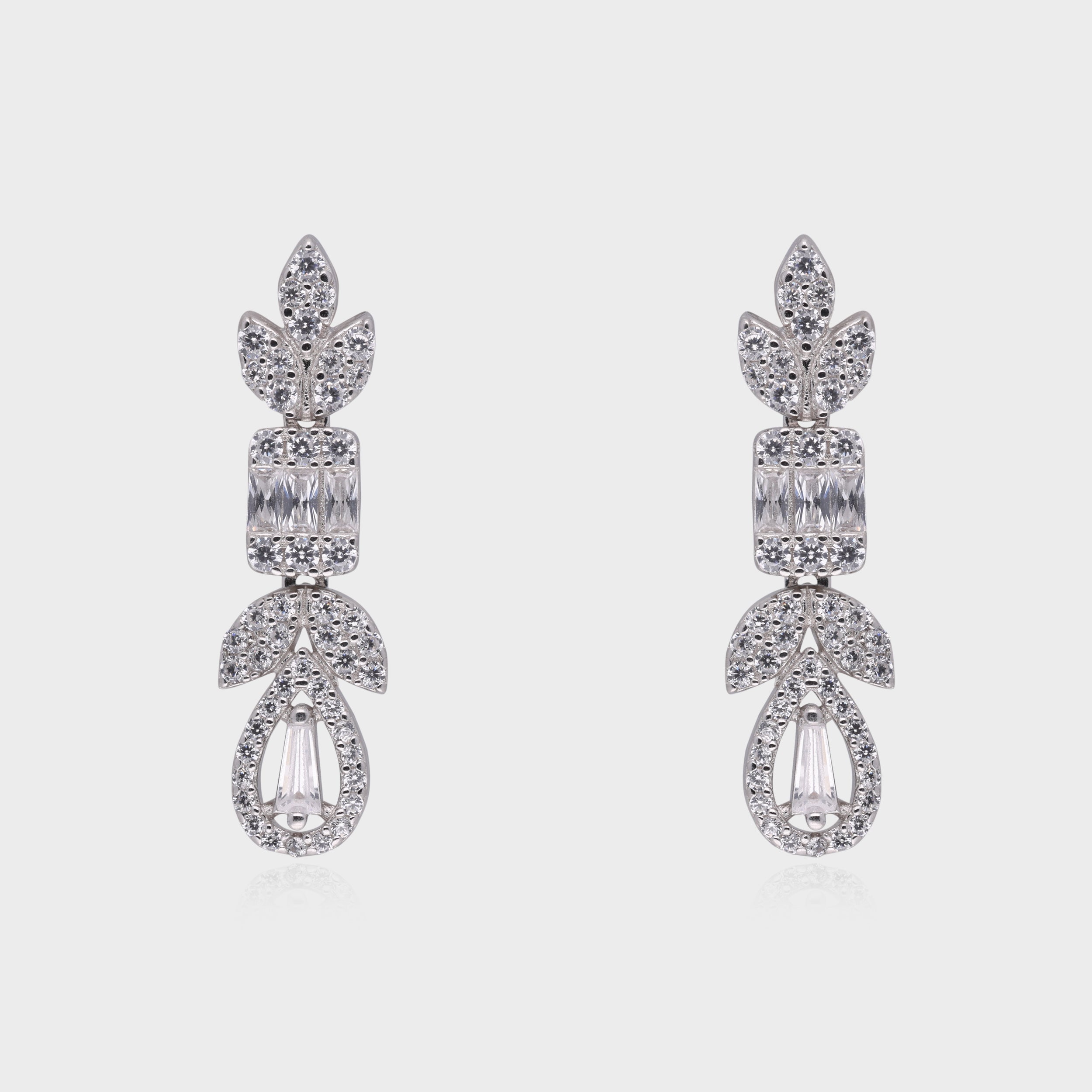 Sterling Silver Drop Earrings with Baguette and Teardrop Stones | SKU : 0021188916, 0021188893, 0003526132