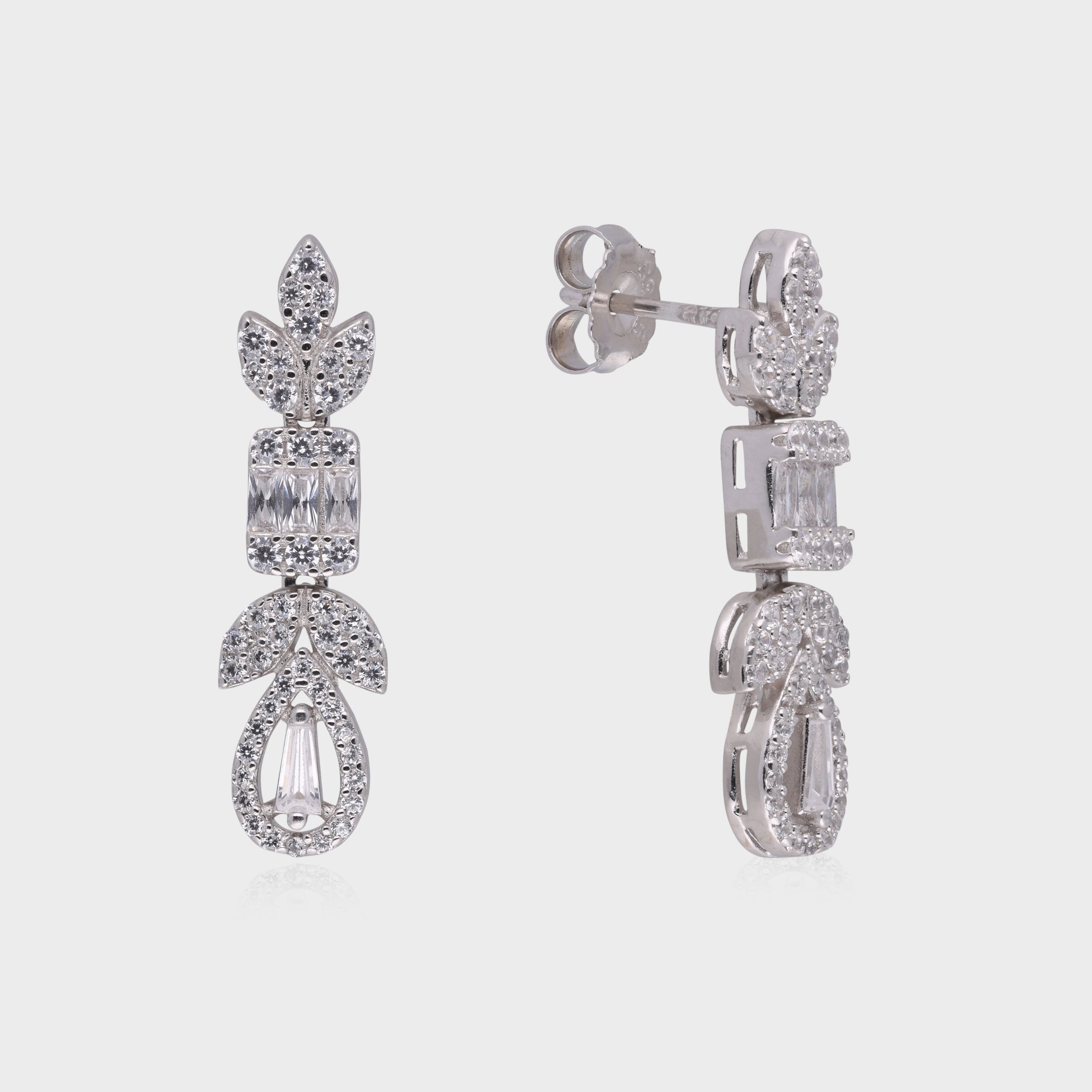 Sterling Silver Drop Earrings with Baguette and Teardrop Stones | SKU : 0021188916, 0021188893, 0003526132