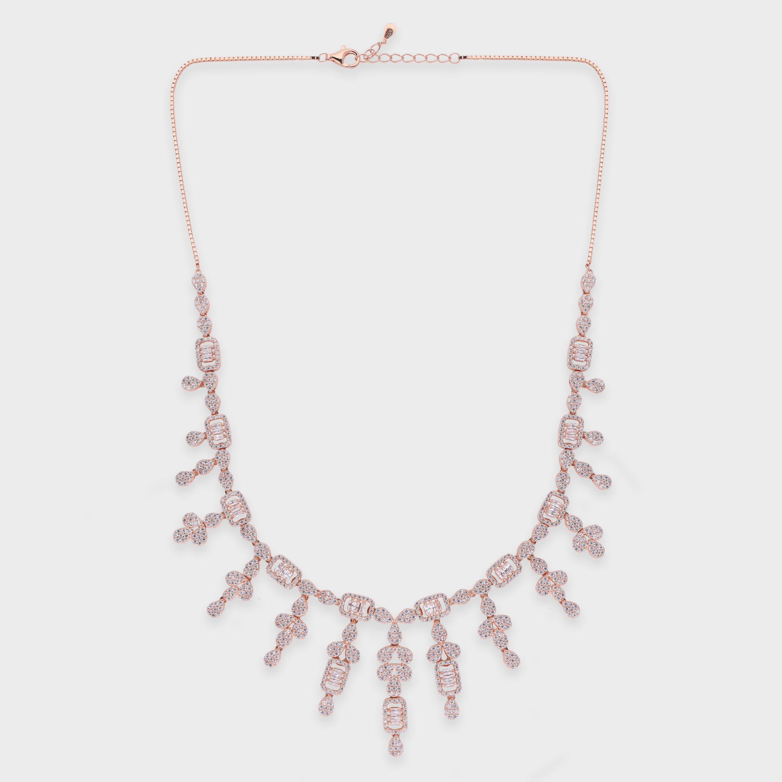 Statement Fringe Necklace with Baguette and Pavé Stone Drops | SKU : 0021188947, 0021188923, 0003526040