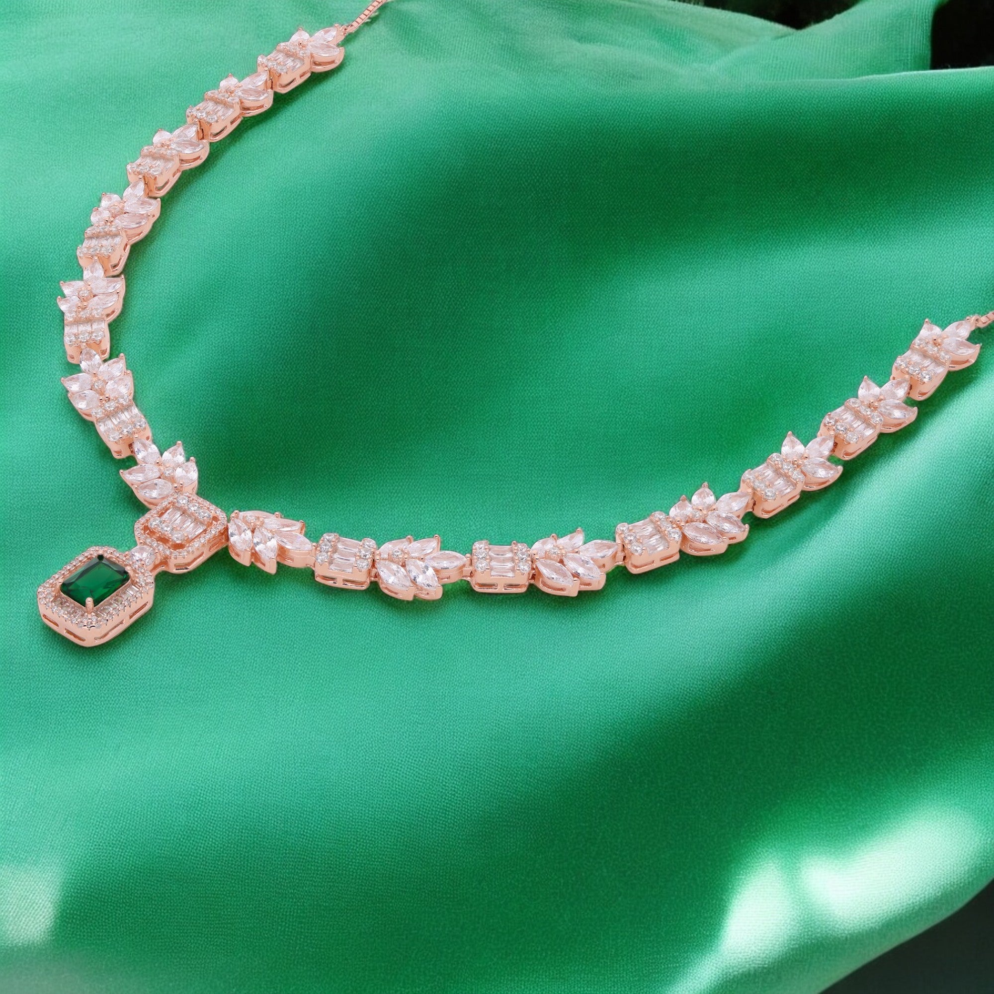Regal Radiance Necklace with Emerald/Pink Stone Pendant | SKU : 0021189005, 0021189029, 0003526163, 0003526149, 0003525883