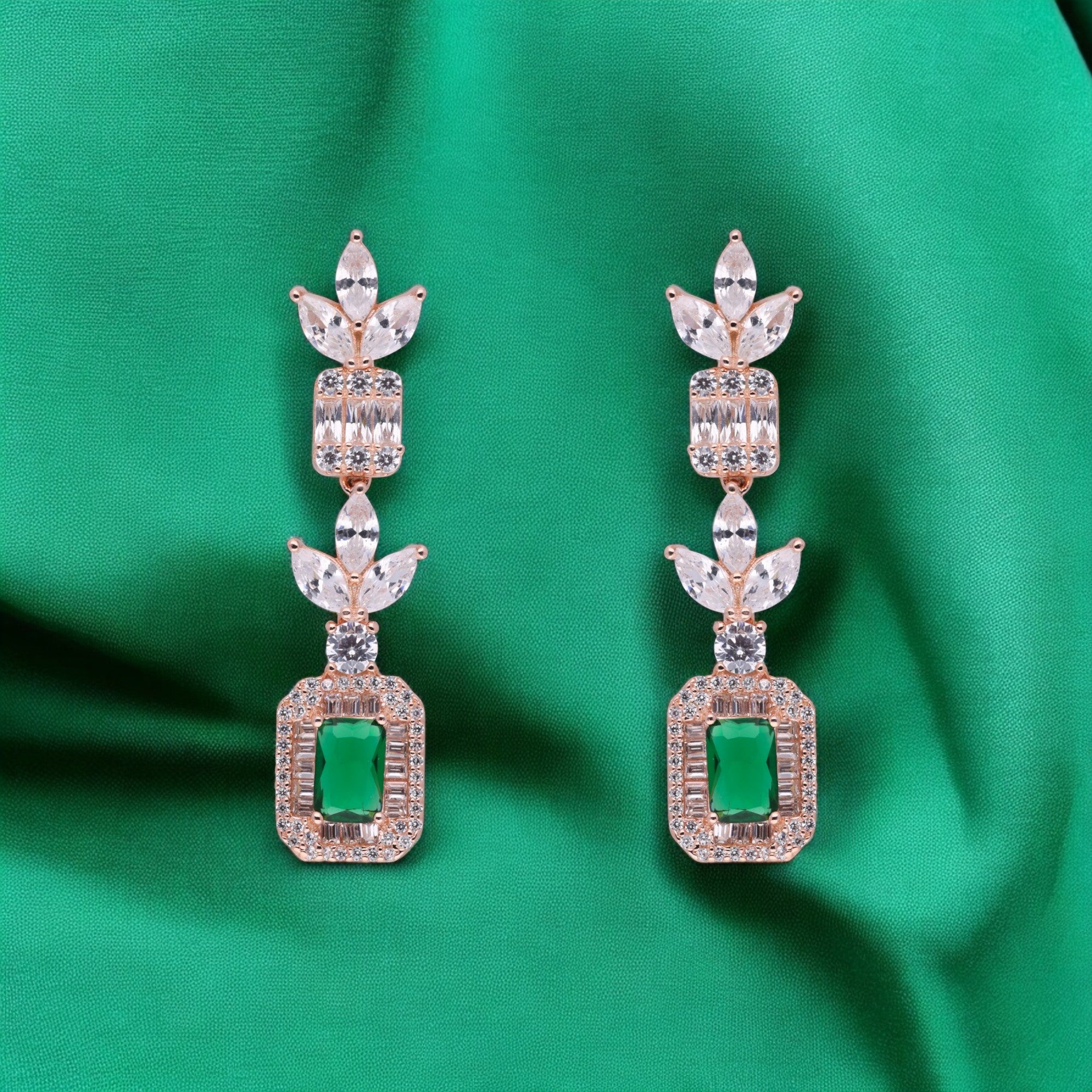Celestial Grace Earrings with Emerald/Pink Center Stone | SKU : 0021189036, 0021189012, 0003526170, 0003526156, 0003525890