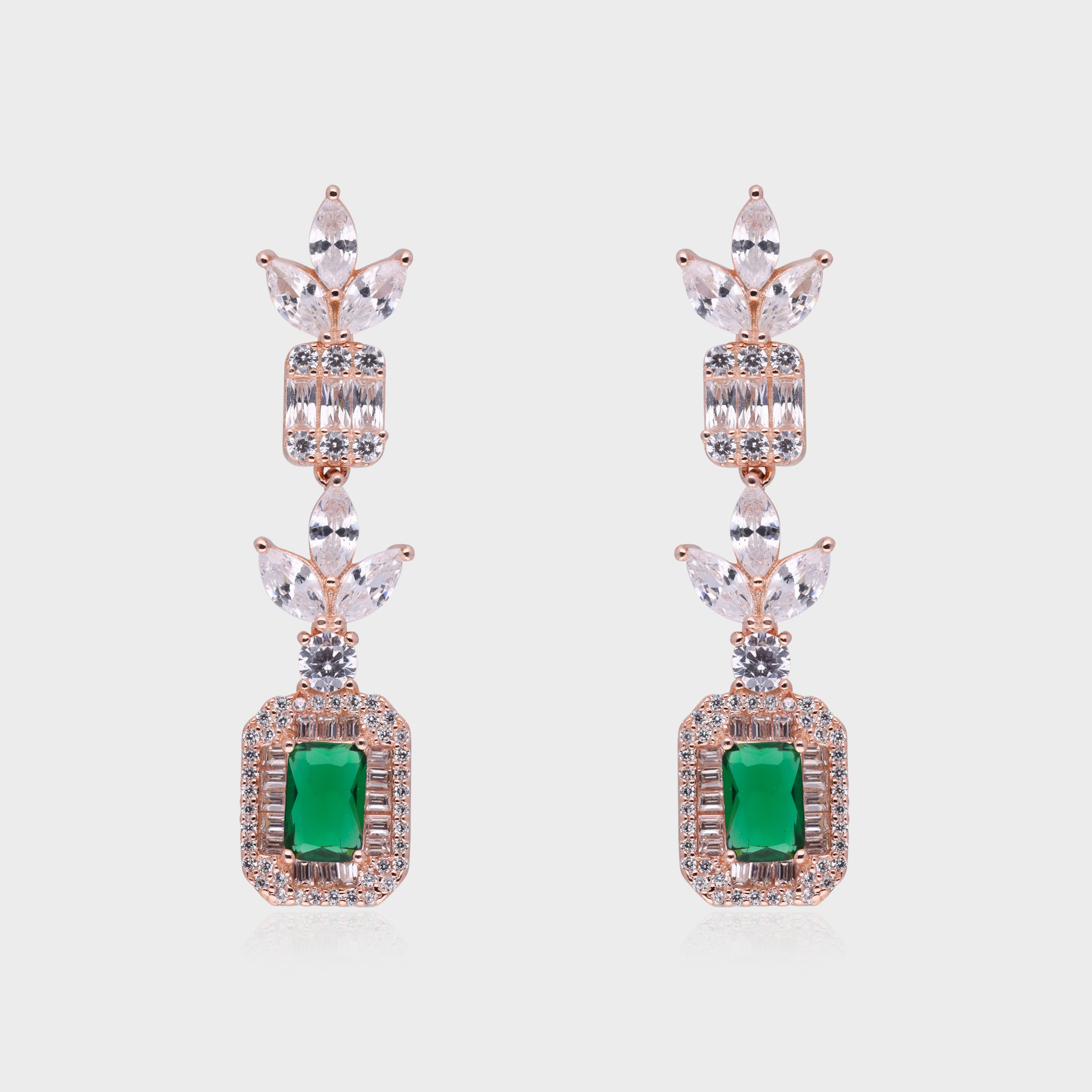 Celestial Grace Earrings with Emerald/Pink Center Stone | SKU : 0021189036, 0021189012, 0003526170, 0003526156, 0003525890