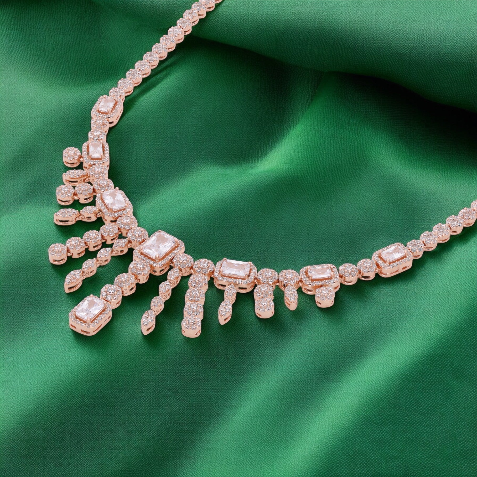 Baguette Cascade Necklace with Fringe Stone Drops | SKU : 0021189067, 0021189081, 0021189043, 0003525623, 0003525449