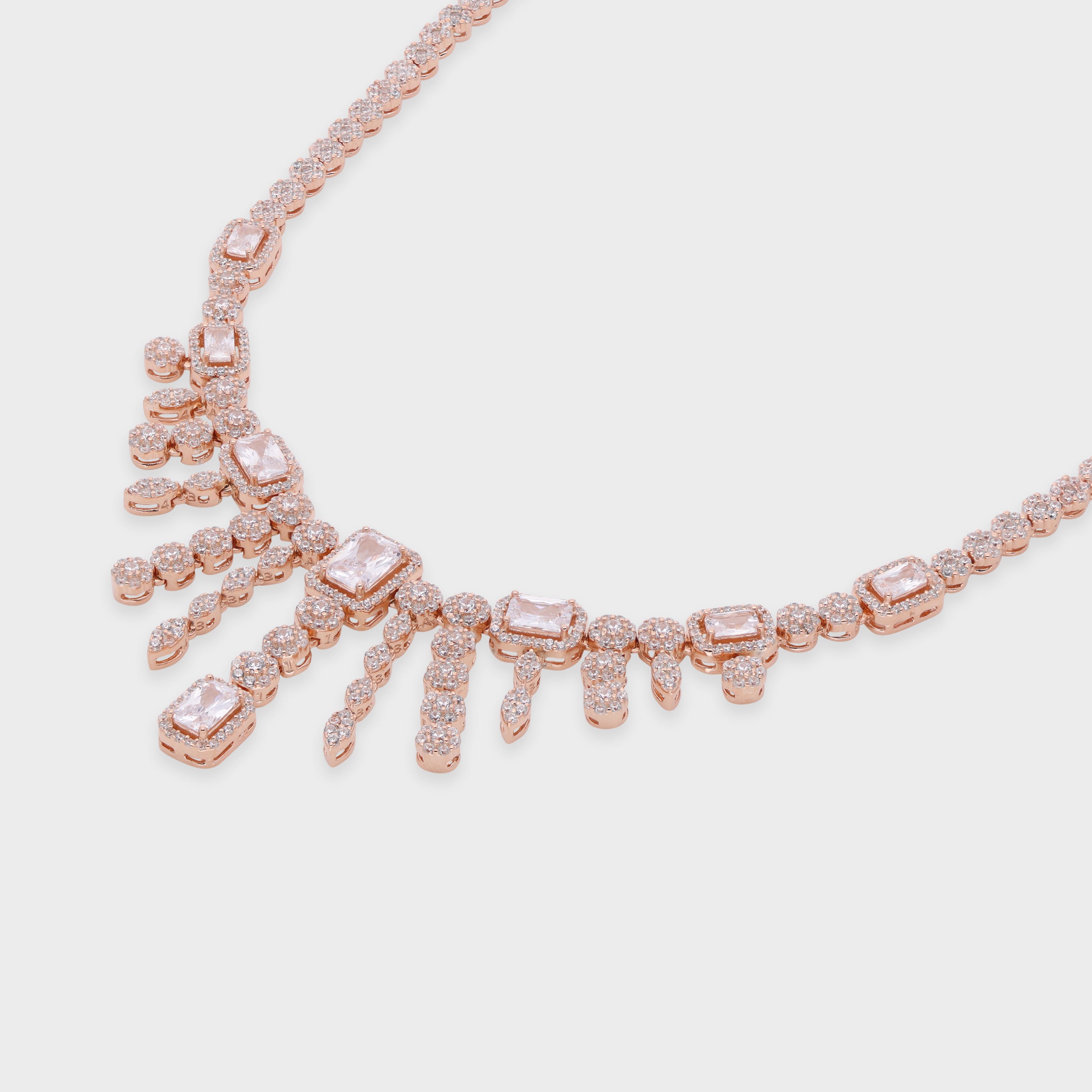 Baguette Cascade Necklace with Fringe Stone Drops | SKU : 0021189067, 0021189081, 0021189043, 0003525623, 0003525449