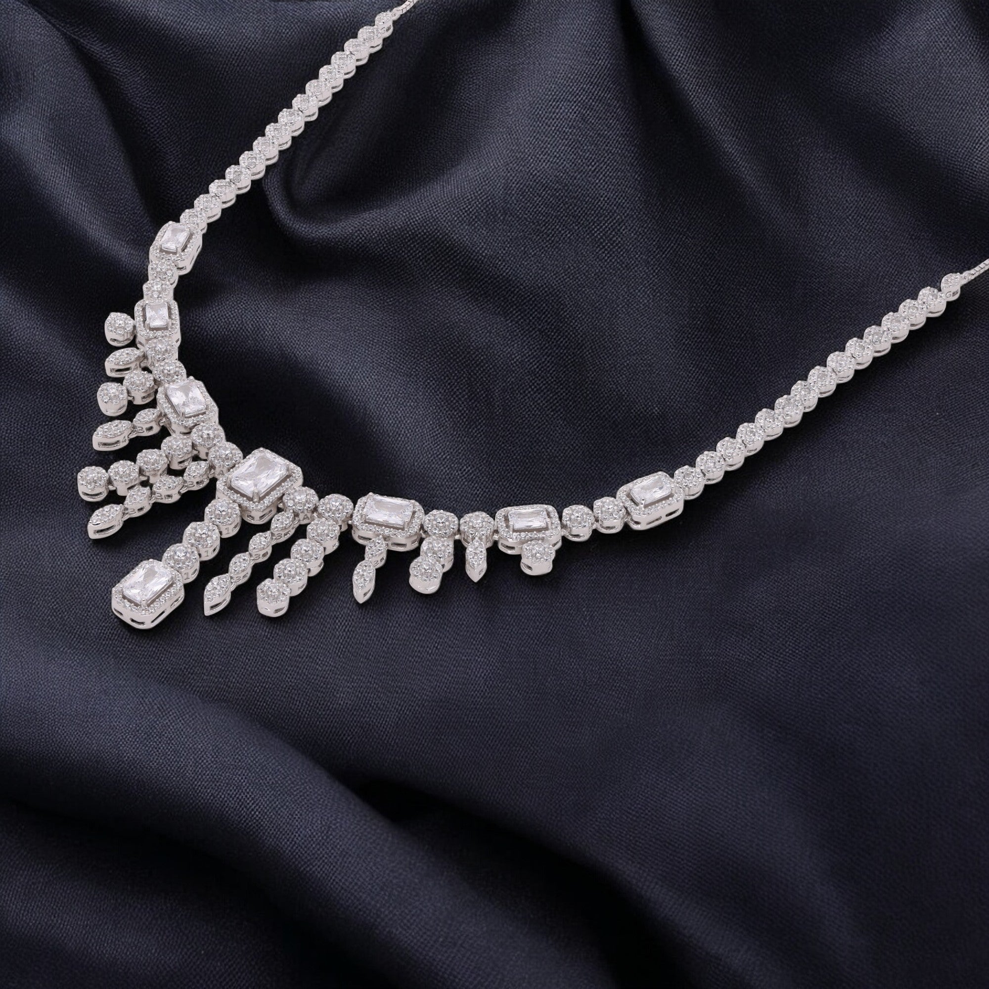 Baguette Cascade Necklace with Fringe Stone Drops | SKU : 0021189067, 0021189081, 0021189043, 0003525623, 0003525449