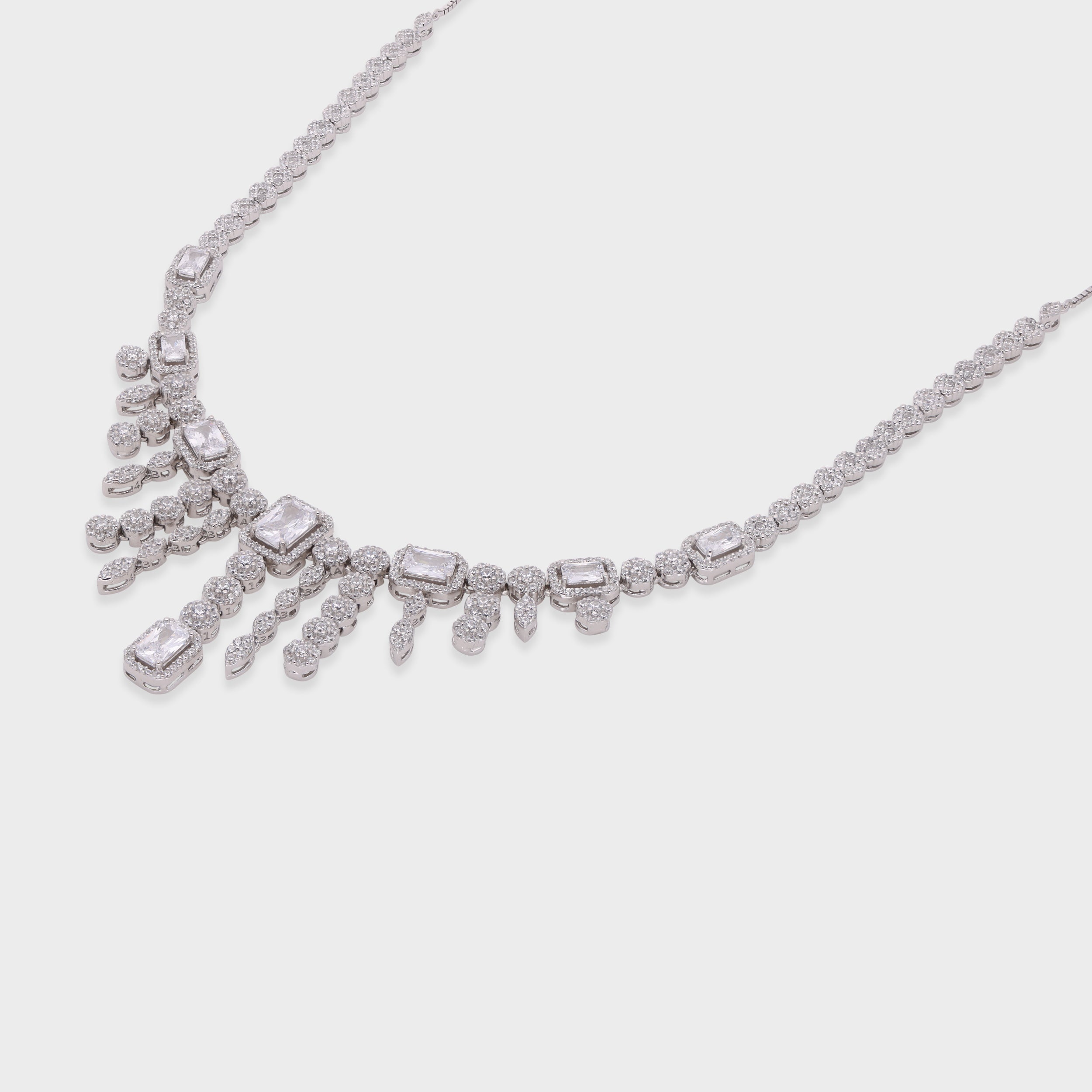 Baguette Cascade Necklace with Fringe Stone Drops | SKU : 0021189067, 0021189081, 0021189043, 0003525623, 0003525449