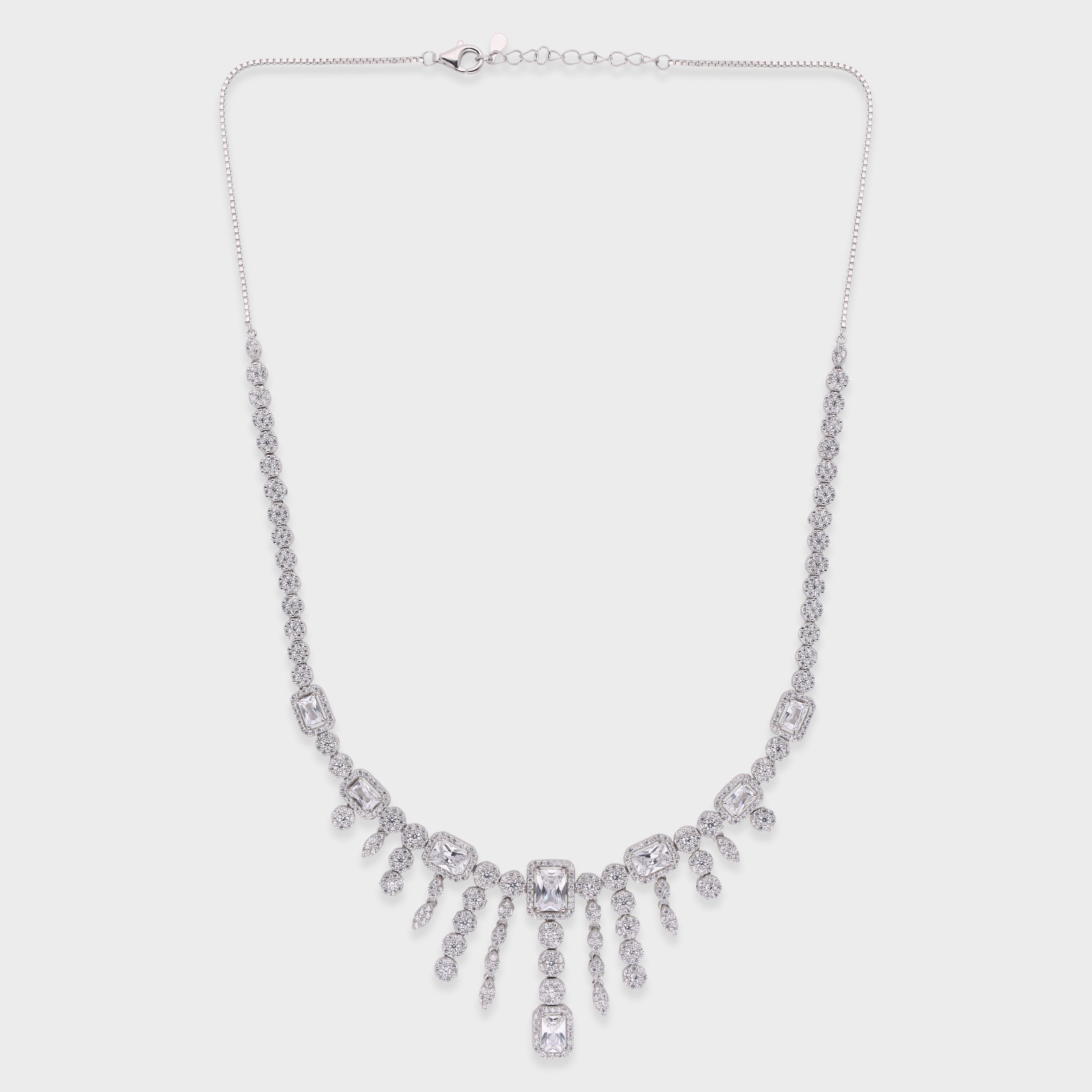 Baguette Cascade Necklace with Fringe Stone Drops | SKU : 0021189067, 0021189081, 0021189043, 0003525623, 0003525449