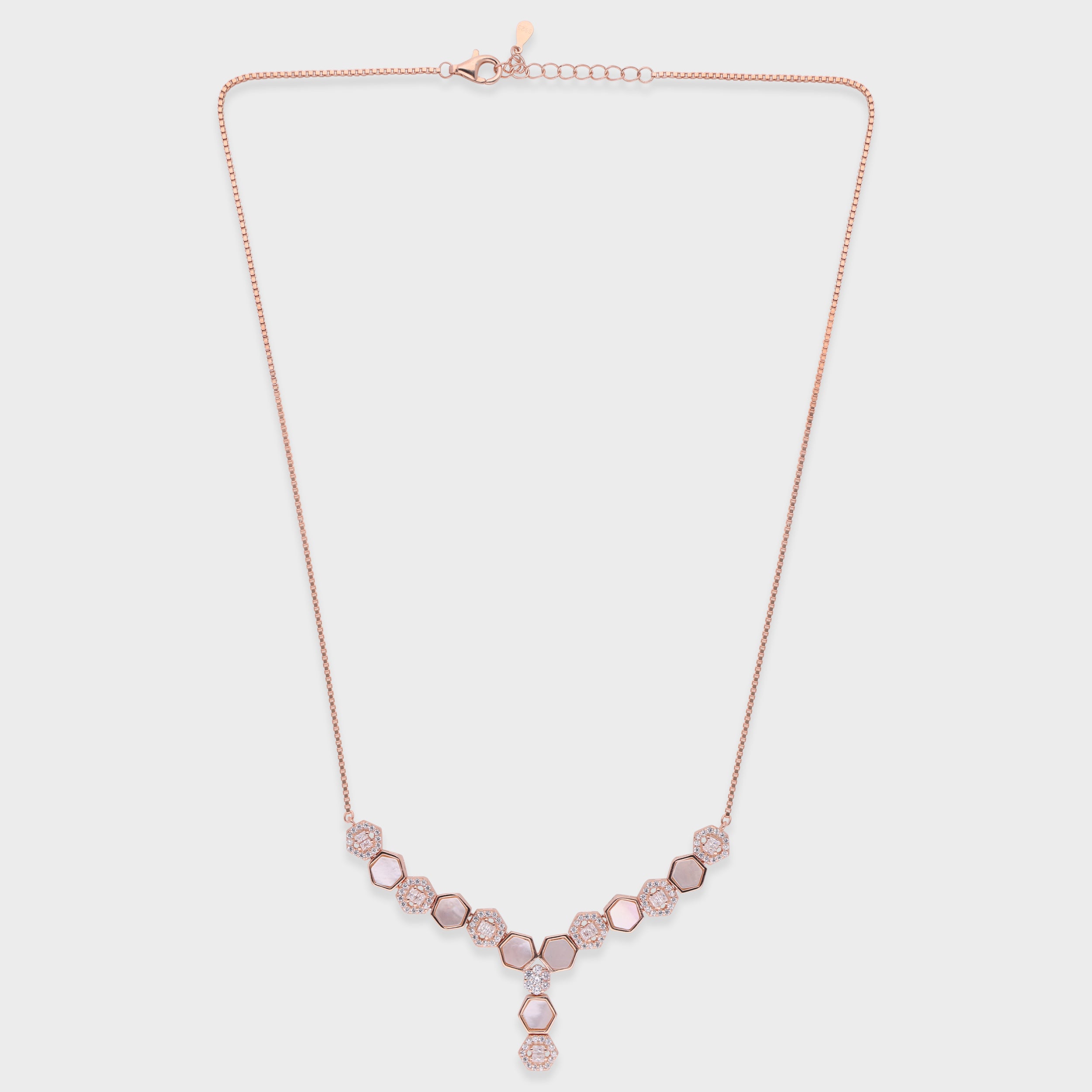 Hexagon Link Y-Necklace with Dual-Tone Accents | SKU : 0021189104, 0021189166, 0021189128, 0021189142