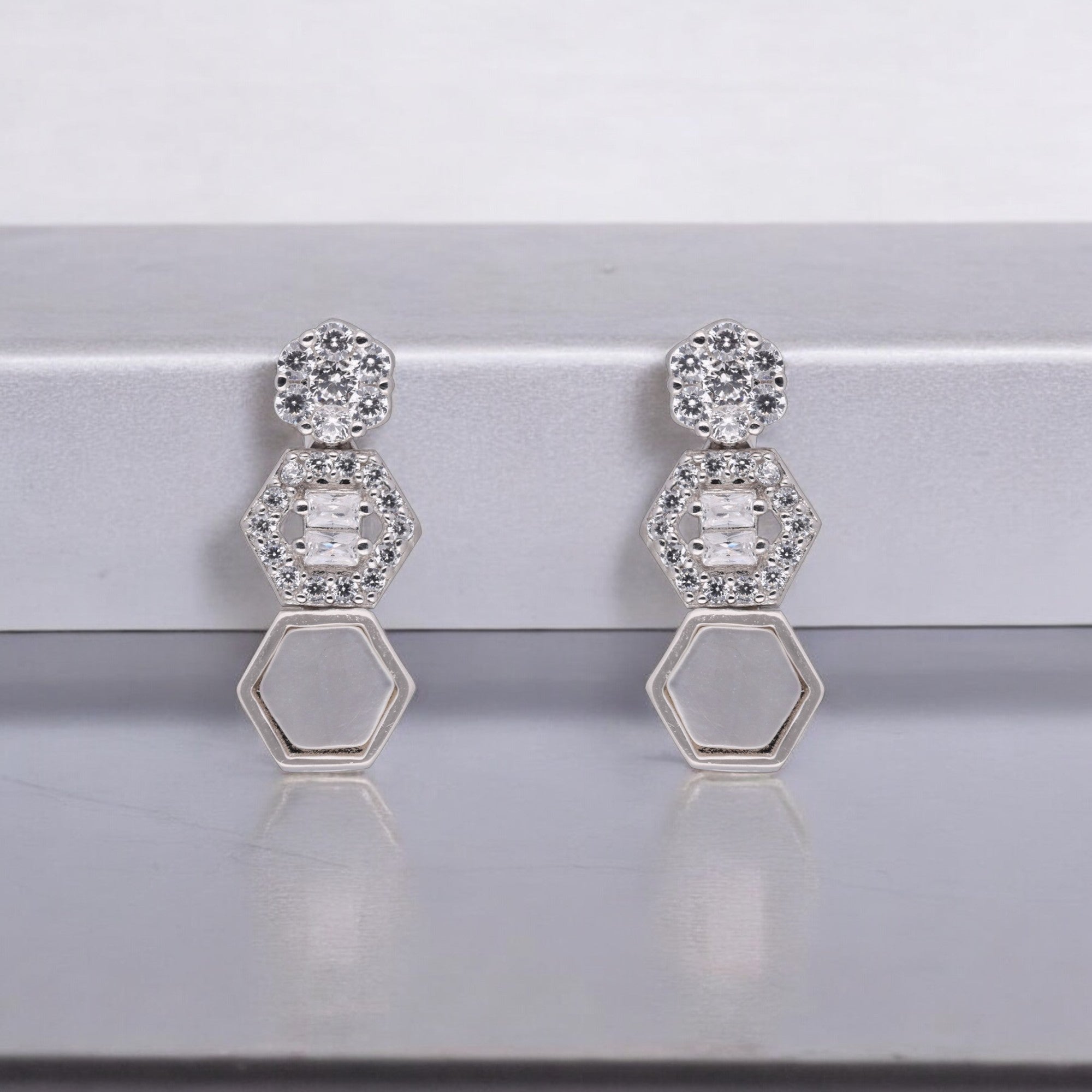 GeoGlow Rose Gold Earrings with Mother-of-Pearl and Crystal Accents | SKU : 0021189074, 0021189111, 0021189173,