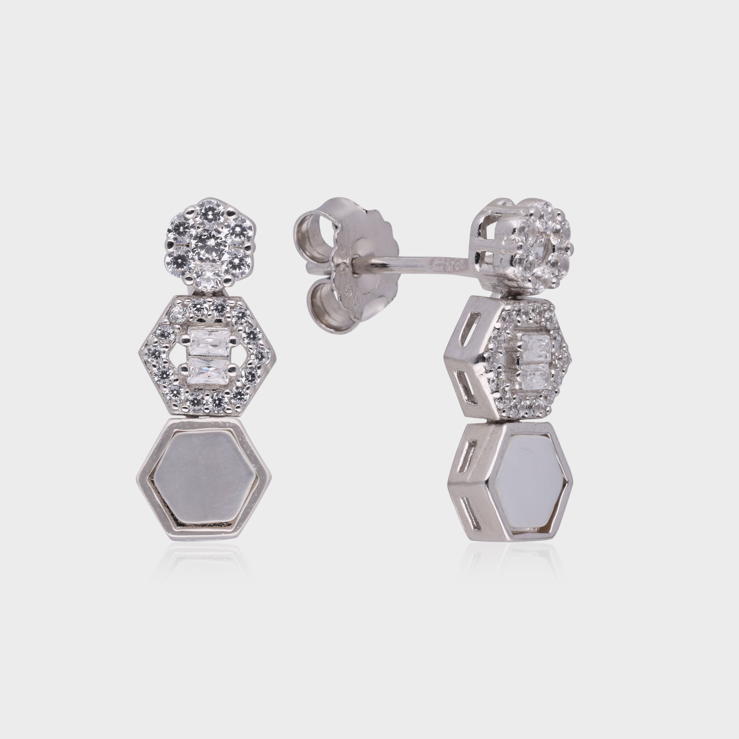GeoGlow Rose Gold Earrings with Mother-of-Pearl and Crystal Accents | SKU : 0021189074, 0021189111, 0021189173,