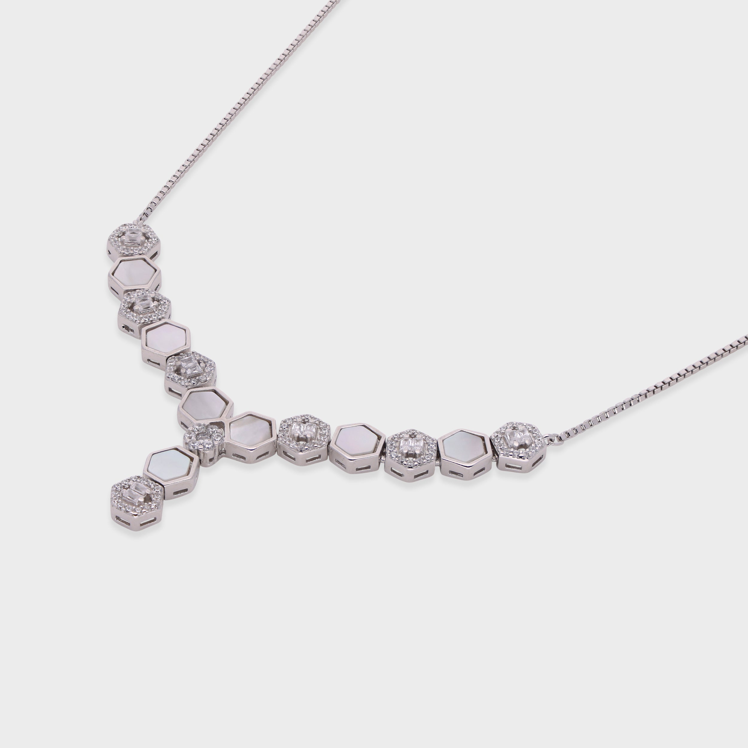 Hexagon Link Y-Necklace with Dual-Tone Accents | SKU : 0021189104, 0021189166, 0021189128, 0021189142