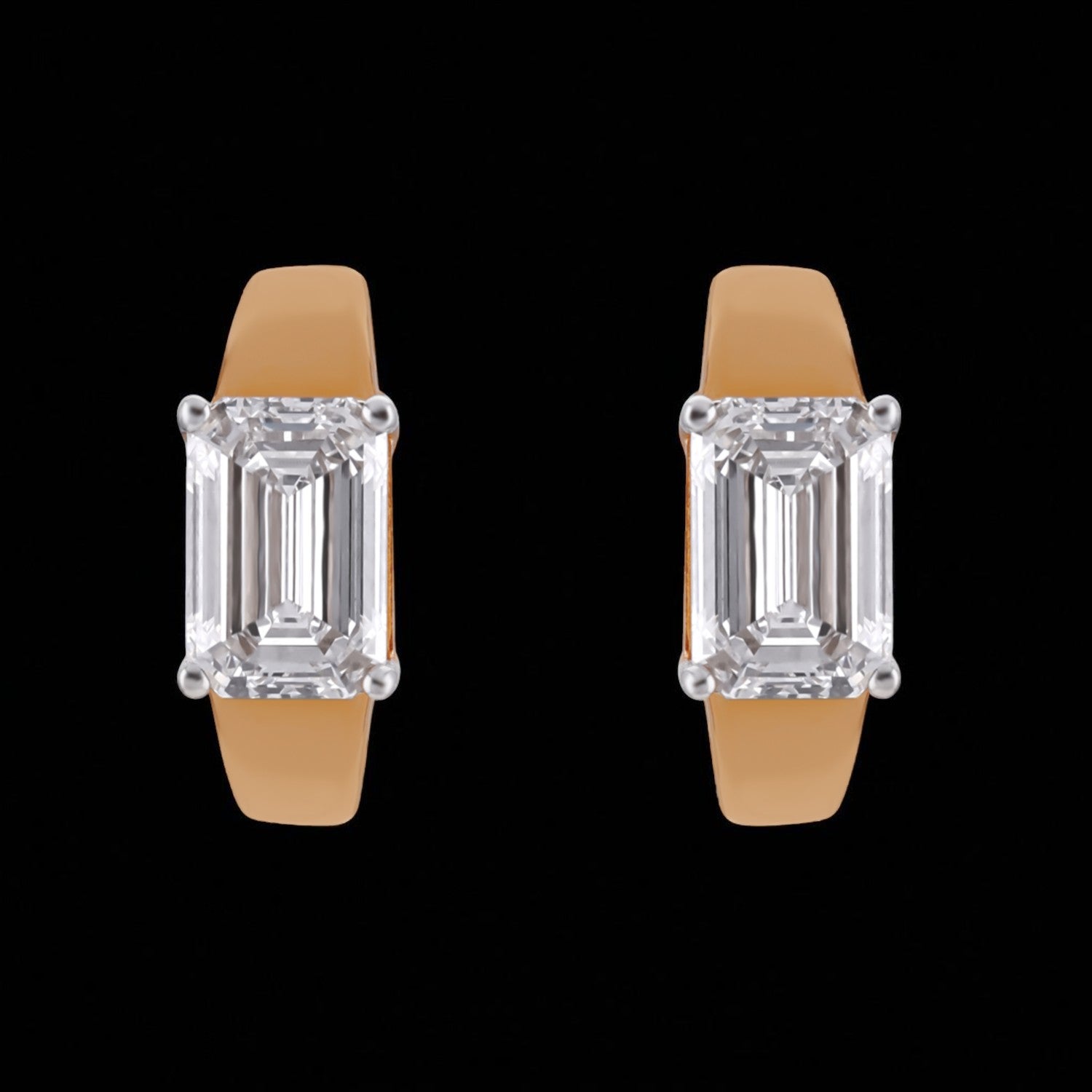 Golden Aura Emerald-Cut Lab-Grown Diamond Hoop Earrings | SKU : 0021211607