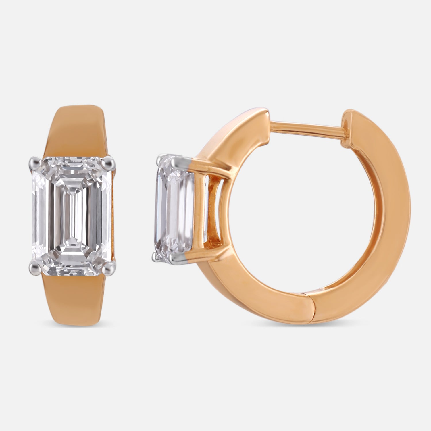Golden Aura Emerald-Cut Lab-Grown Diamond Hoop Earrings | SKU : 0021211607