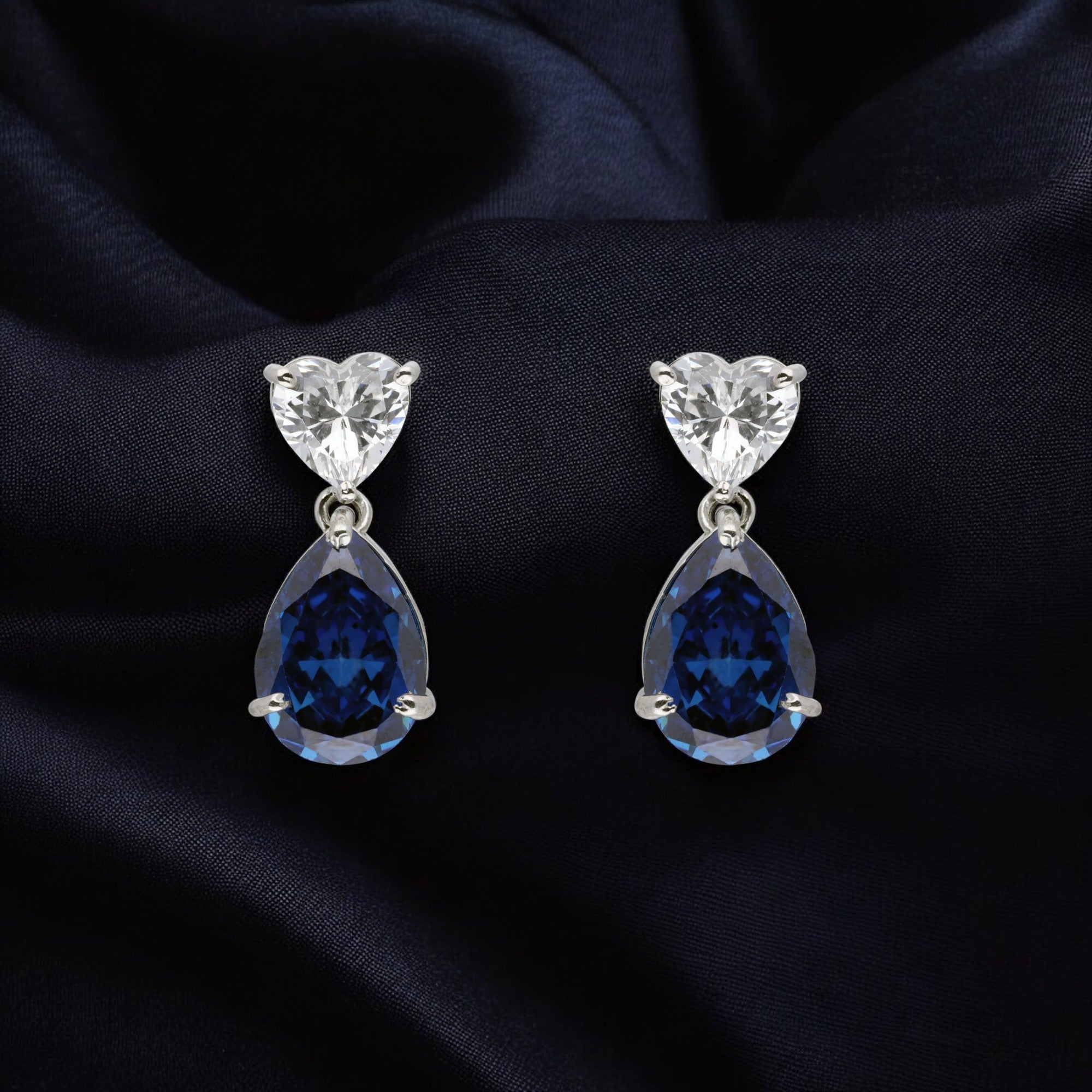 Elegant 925 Sterling Silver Drop Earrings with Heart & Pear Cut Gemstones | SKU : 0003534625, 0021326301, 0021326318, 0021326134, 0021326127