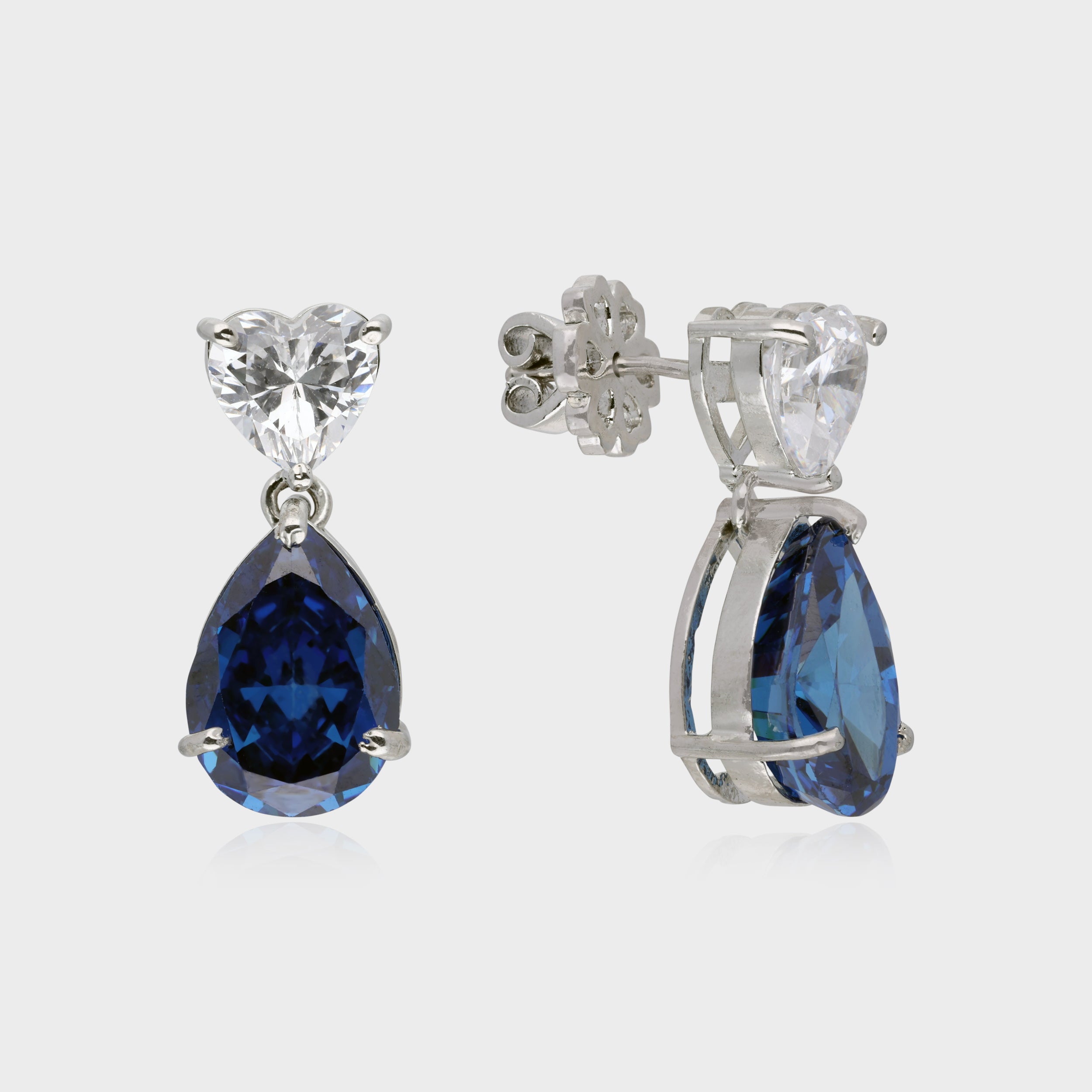 Elegant 925 Sterling Silver Drop Earrings with Heart & Pear Cut Gemstones | SKU : 0003534625, 0021326301, 0021326318, 0021326134, 0021326127