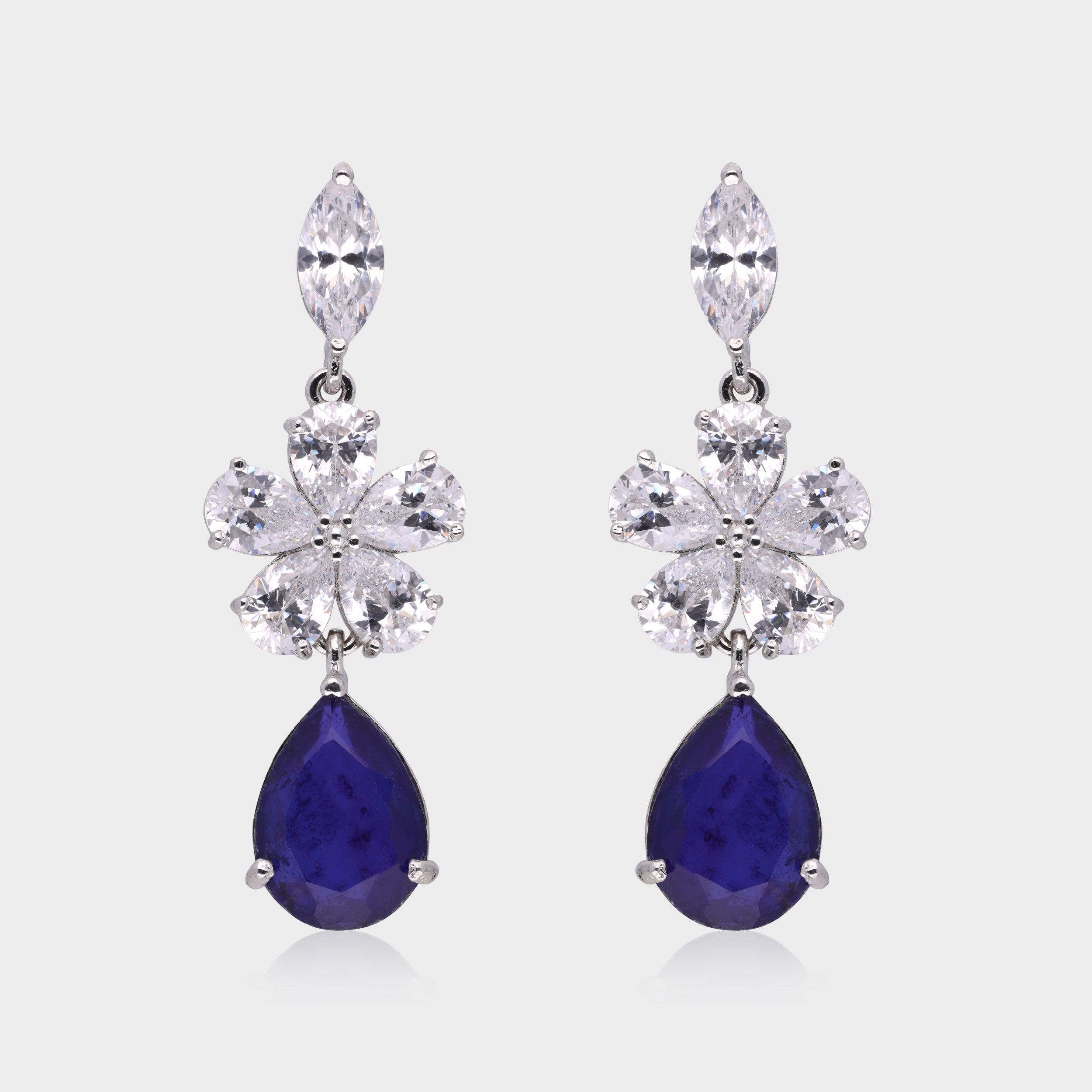 Elegant 925 Sterling Silver Floral Drop Earrings with Ruby & Cubic Zirconia | SKU : 0003534649, 0021326165, 0021326172