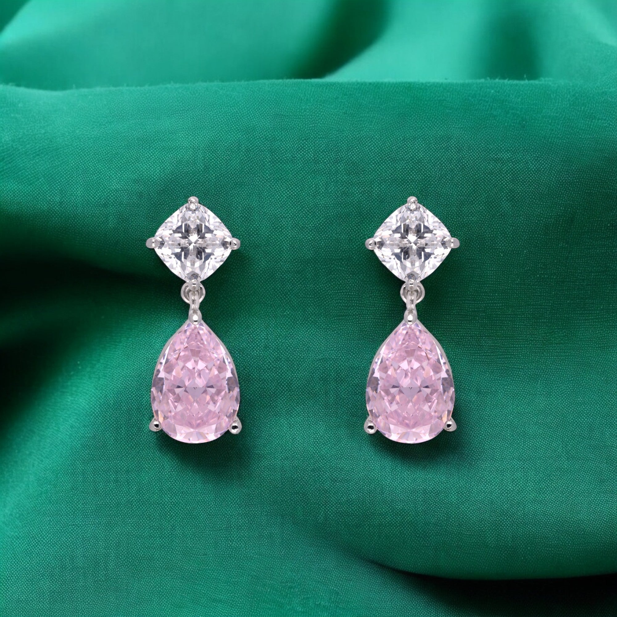 Elegant 925 Sterling Silver Sapphire Drop Earrings with Cushion-Cut Accents | SKU : 0003534663, 0021326196, 0021326219, 0021326202, 0021326189