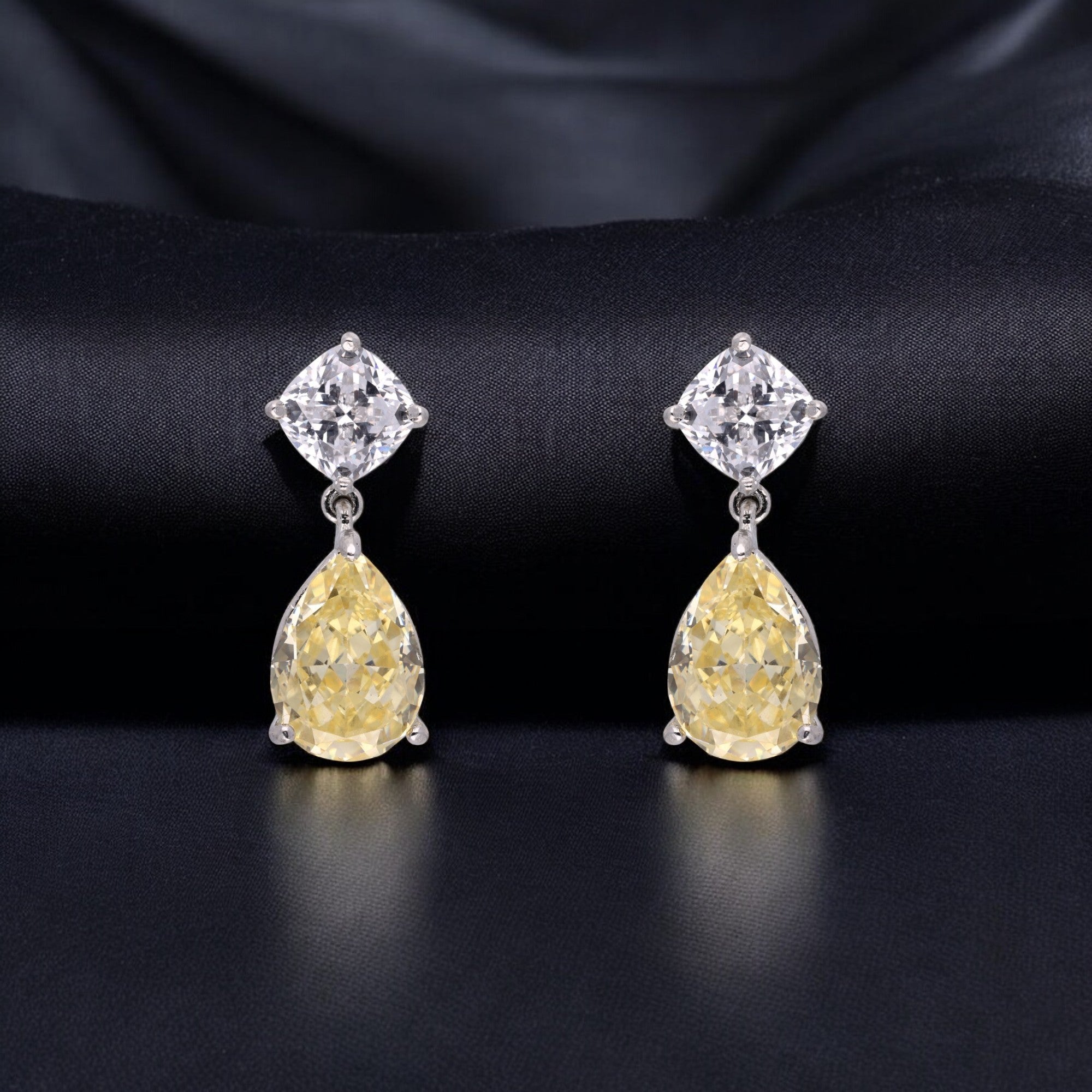 Elegant 925 Sterling Silver Sapphire Drop Earrings with Cushion-Cut Accents | SKU : 0003534663, 0021326196, 0021326219, 0021326202, 0021326189