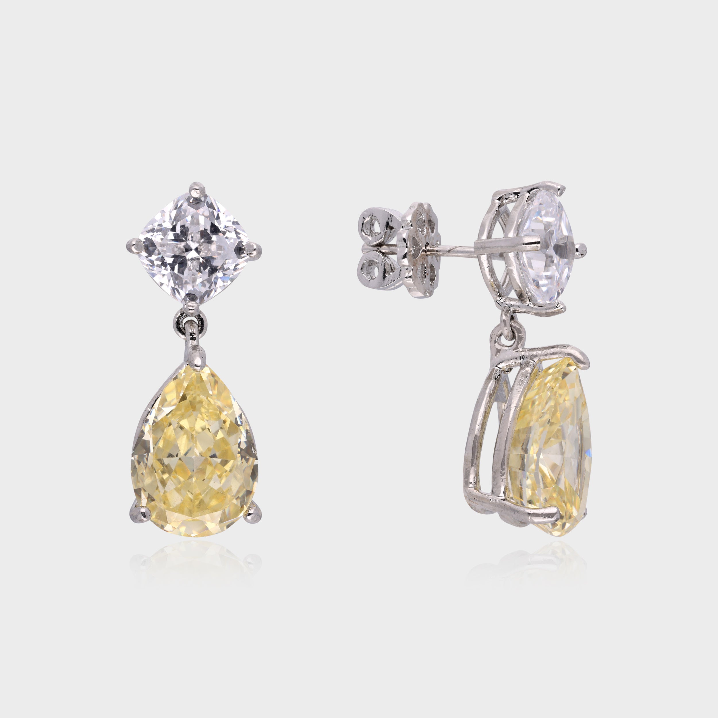 Elegant 925 Sterling Silver Sapphire Drop Earrings with Cushion-Cut Accents | SKU : 0003534663, 0021326196, 0021326219, 0021326202, 0021326189