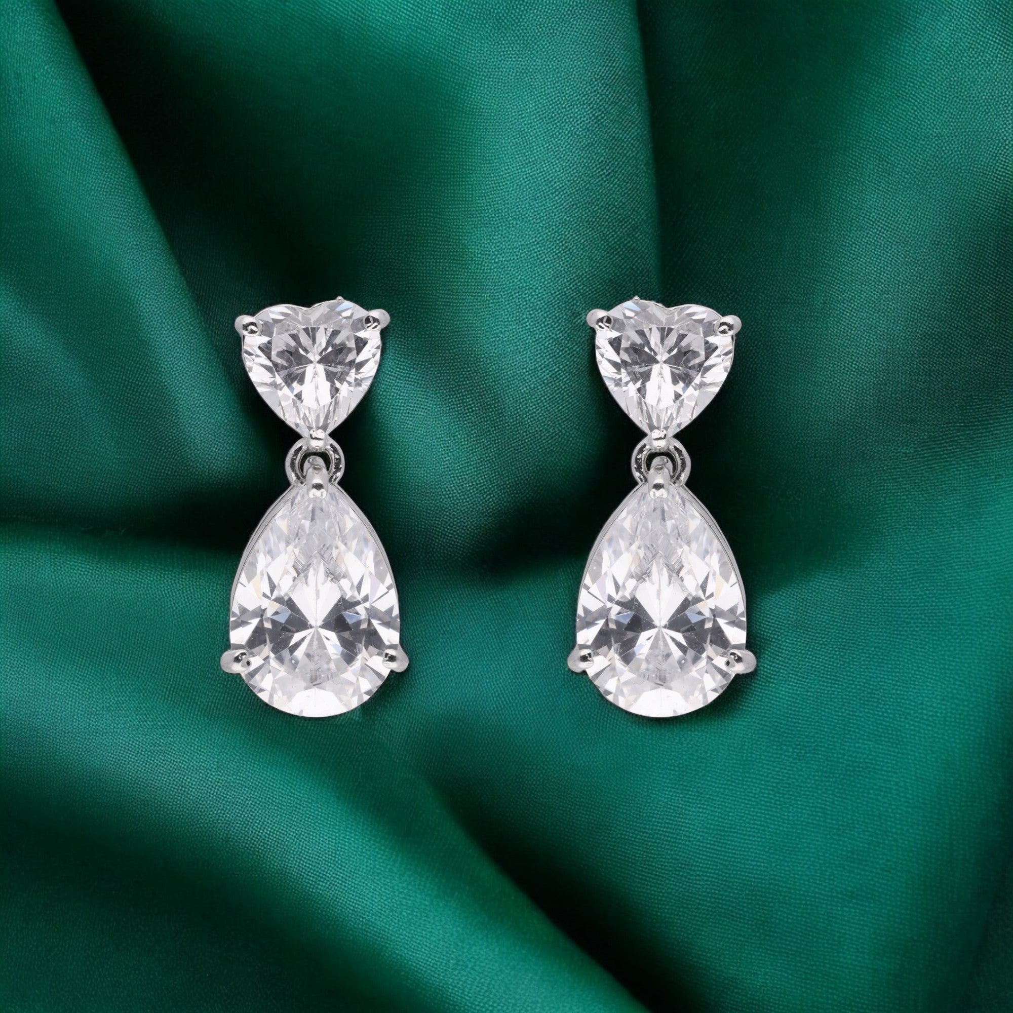 Elegant 925 Sterling Silver Drop Earrings with Heart & Pear Cut Gemstones | SKU : 0003534625, 0021326301, 0021326318, 0021326134, 0021326127
