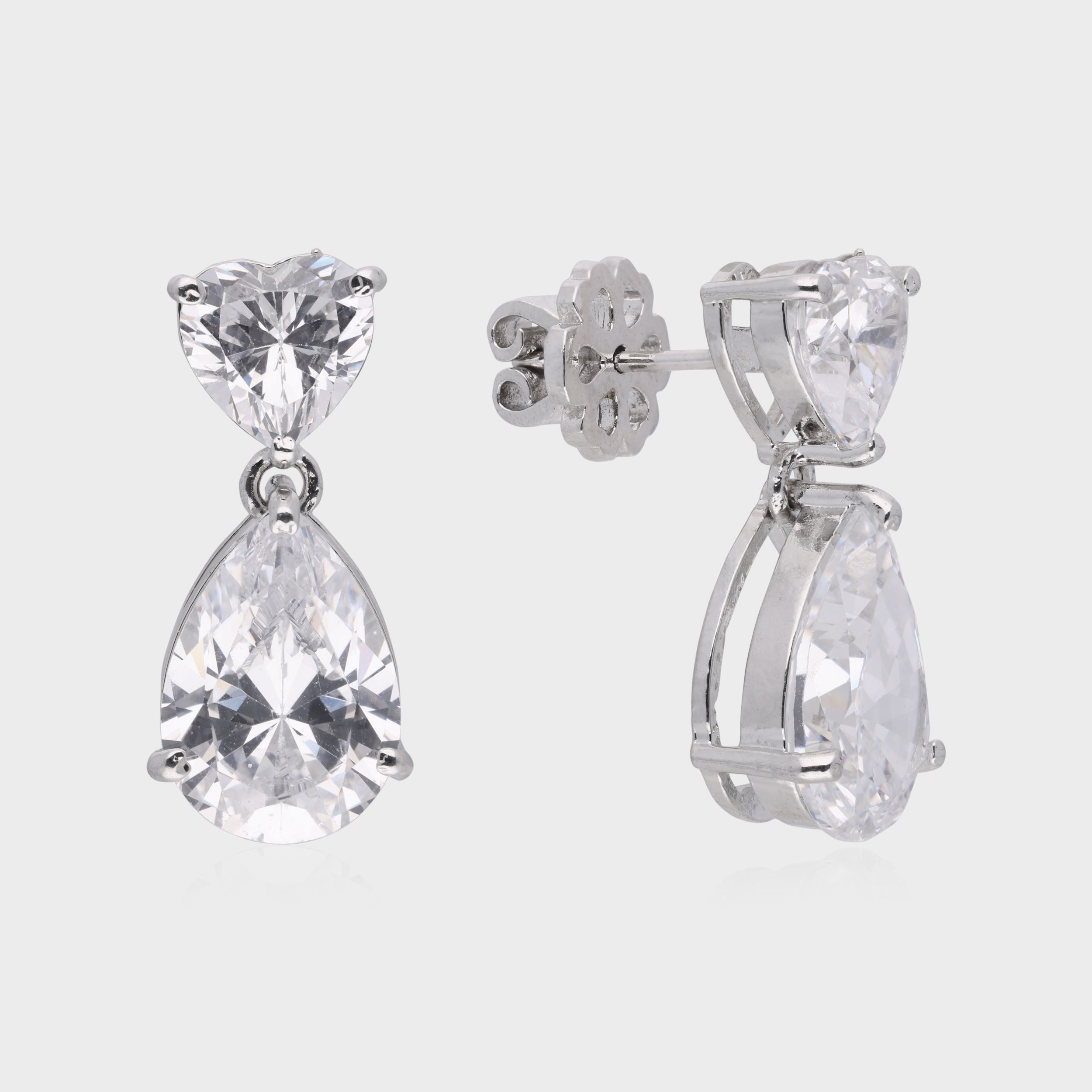 Elegant 925 Sterling Silver Drop Earrings with Heart & Pear Cut Gemstones | SKU : 0003534625, 0021326301, 0021326318, 0021326134, 0021326127