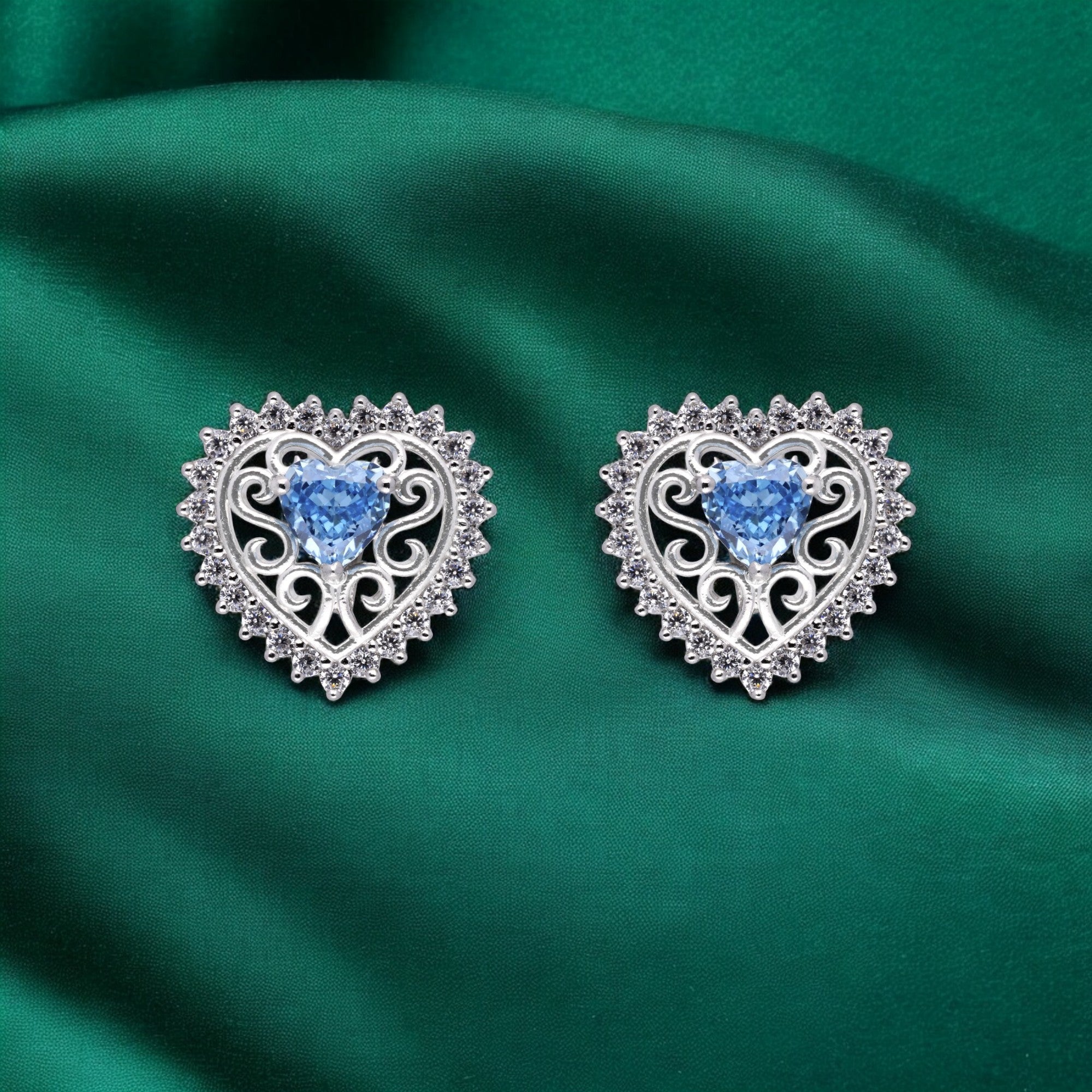 Victorian Whimsy Heart Stud Earrings – Blue & Yellow Variants | SKU : 0003534885, 0021326653, 0021326509