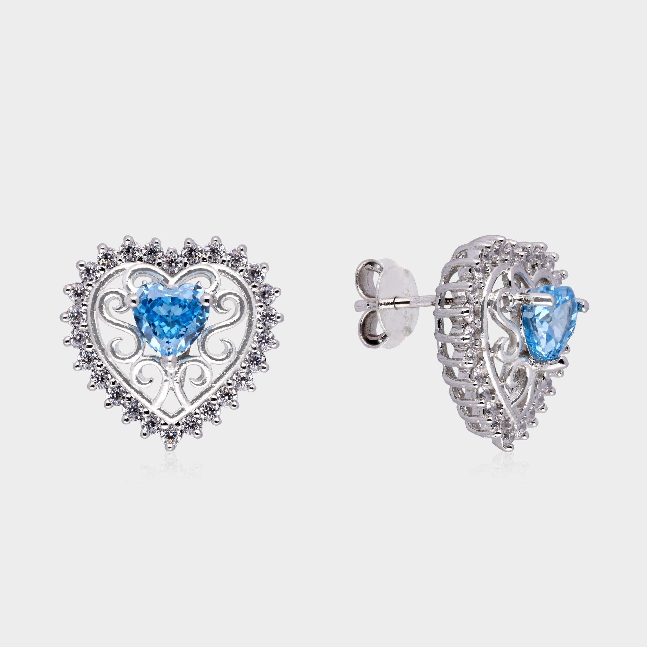 Victorian Whimsy Heart Stud Earrings – Blue & Yellow Variants | SKU : 0003534885, 0021326653, 0021326509
