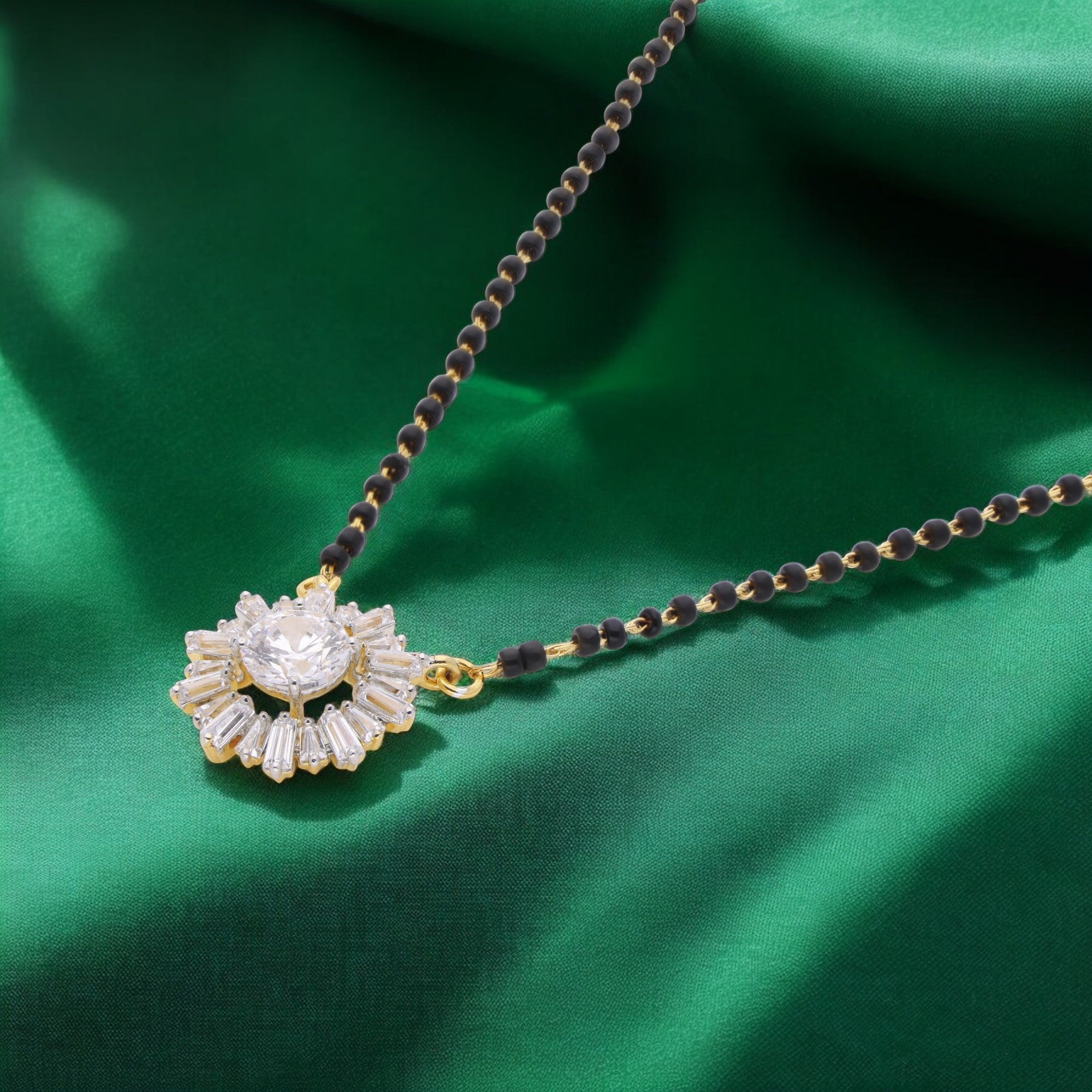 Radiant Sunburst Pendant with Black Beaded Chain | SKU: 0021327612