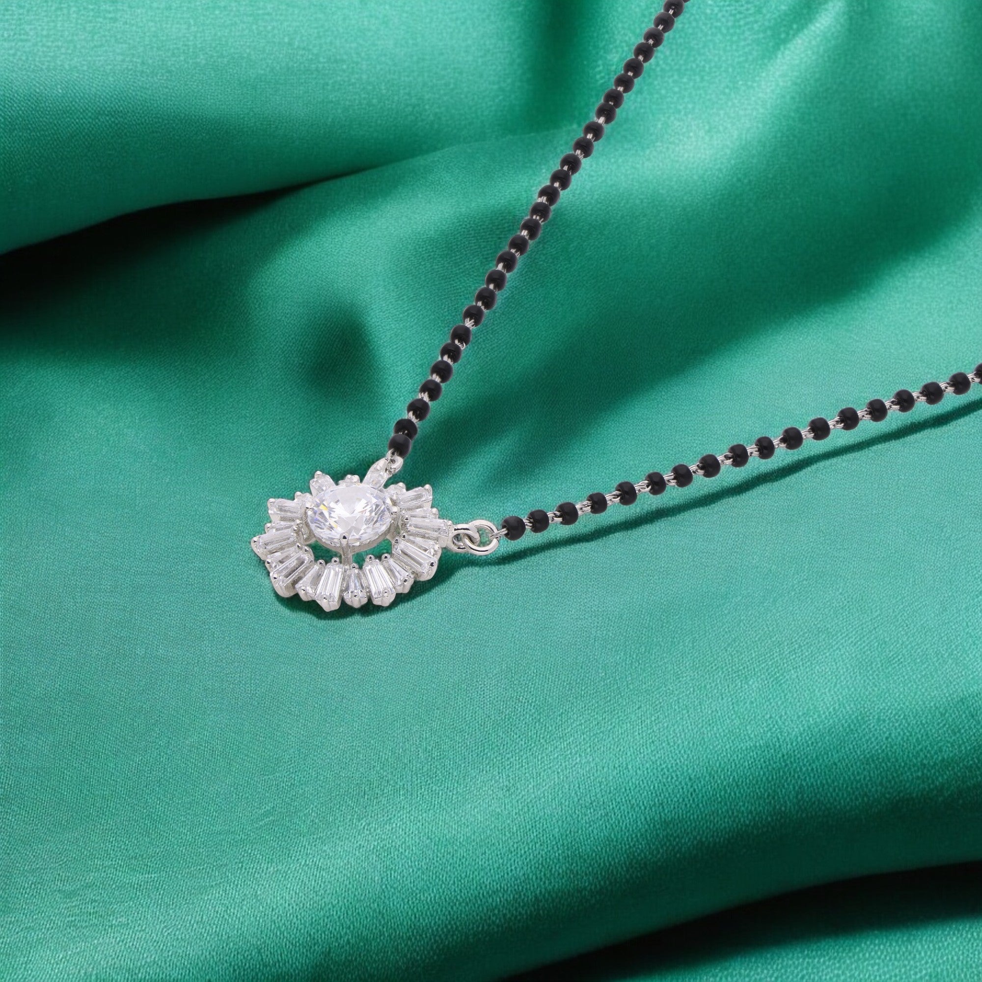Timeless Silver Baguette Halo Mangalsutra | SKU: 0021327636