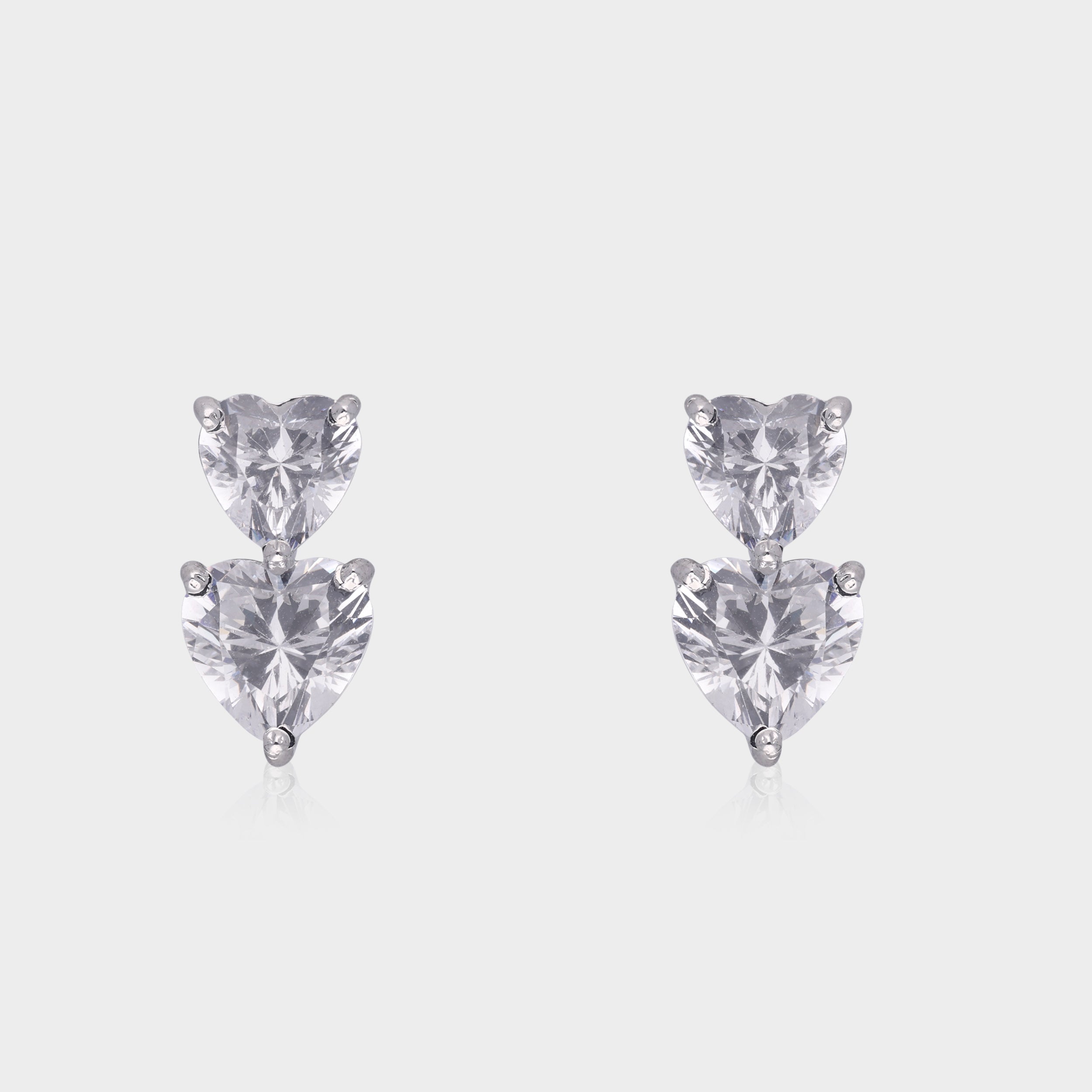 Twin Flame Heart-Cut Stud Earrings in Silver Tone | SKU : 0021327742
