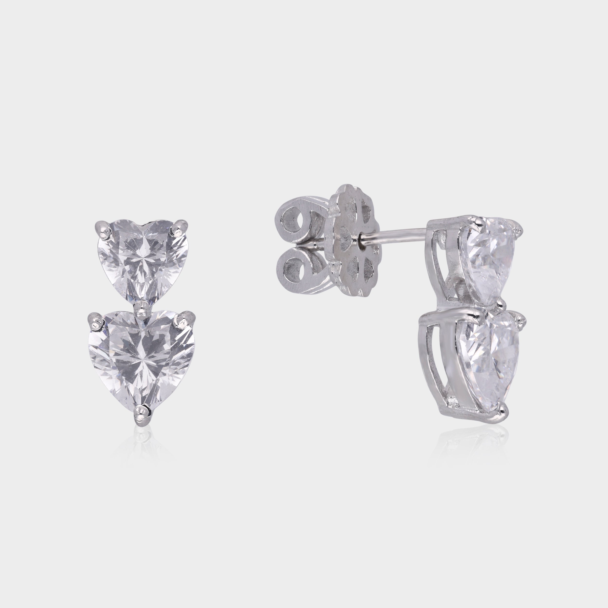 Twin Flame Heart-Cut Stud Earrings in Silver Tone | SKU : 0021327742