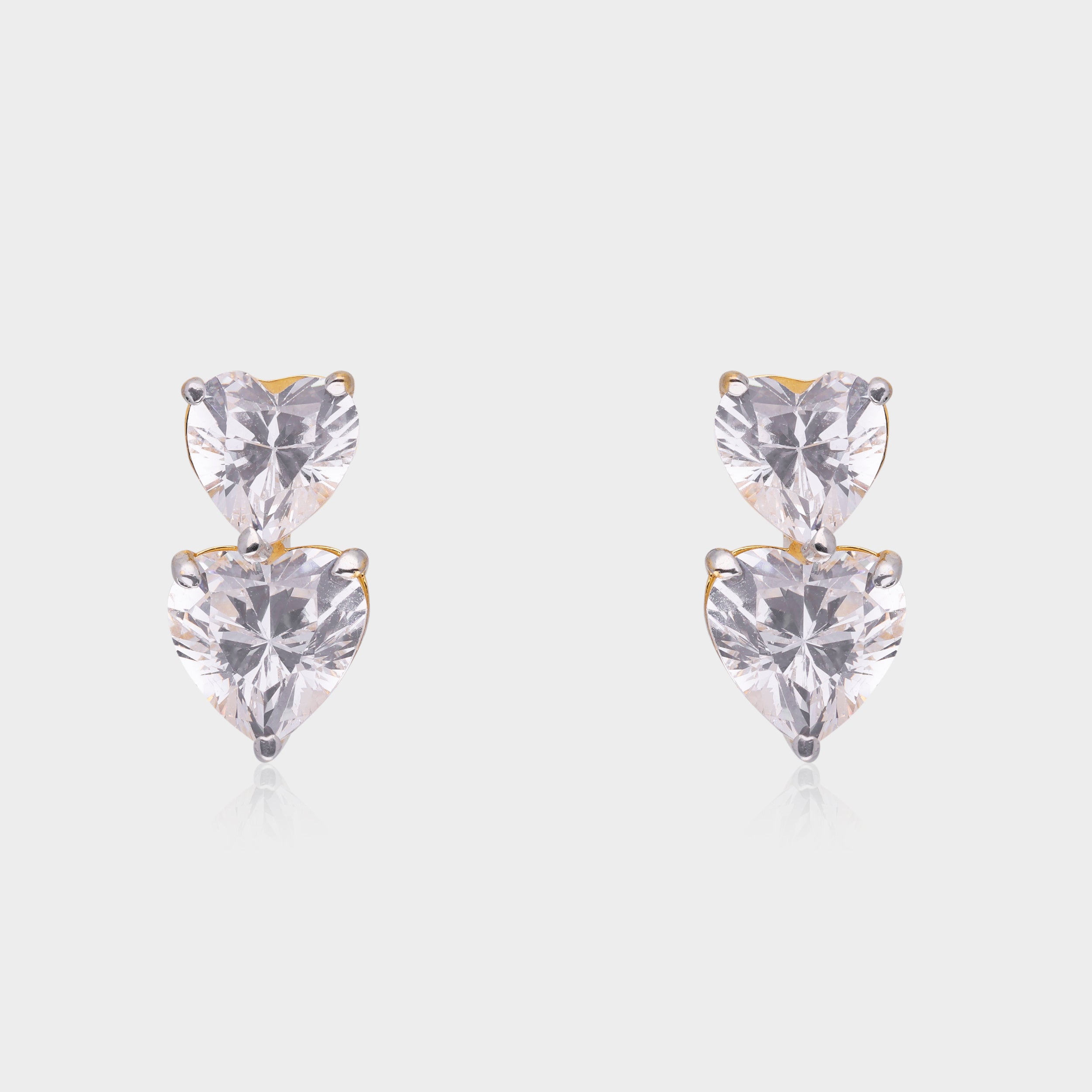 Twin Flame Heart-Cut Stud Earrings in Radiant Gold Tone | SKU : 0021327766