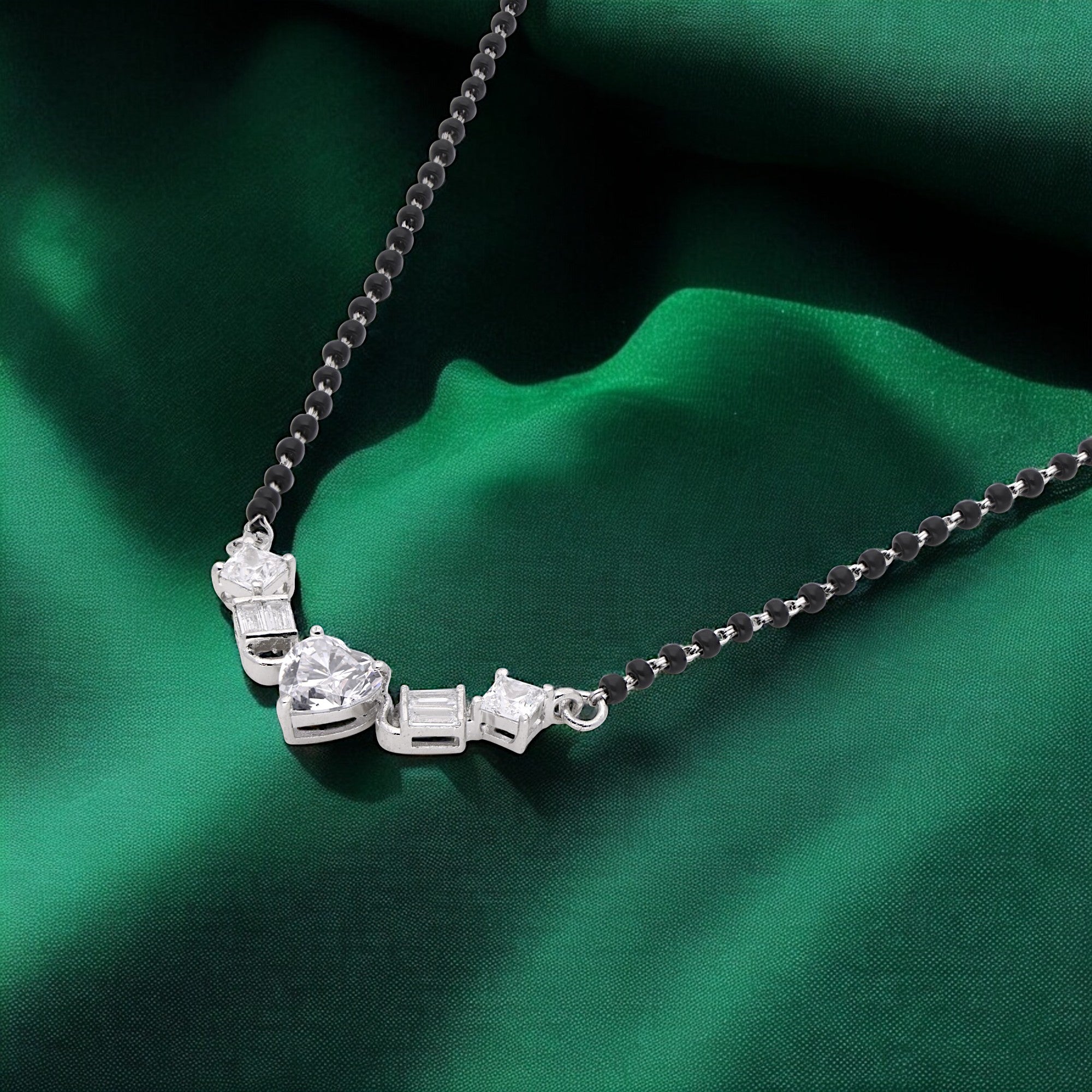Contemporary Diamond-Cut Stone Mangalsutra in Elegant Black Bead Chain | SKU : 0021327797