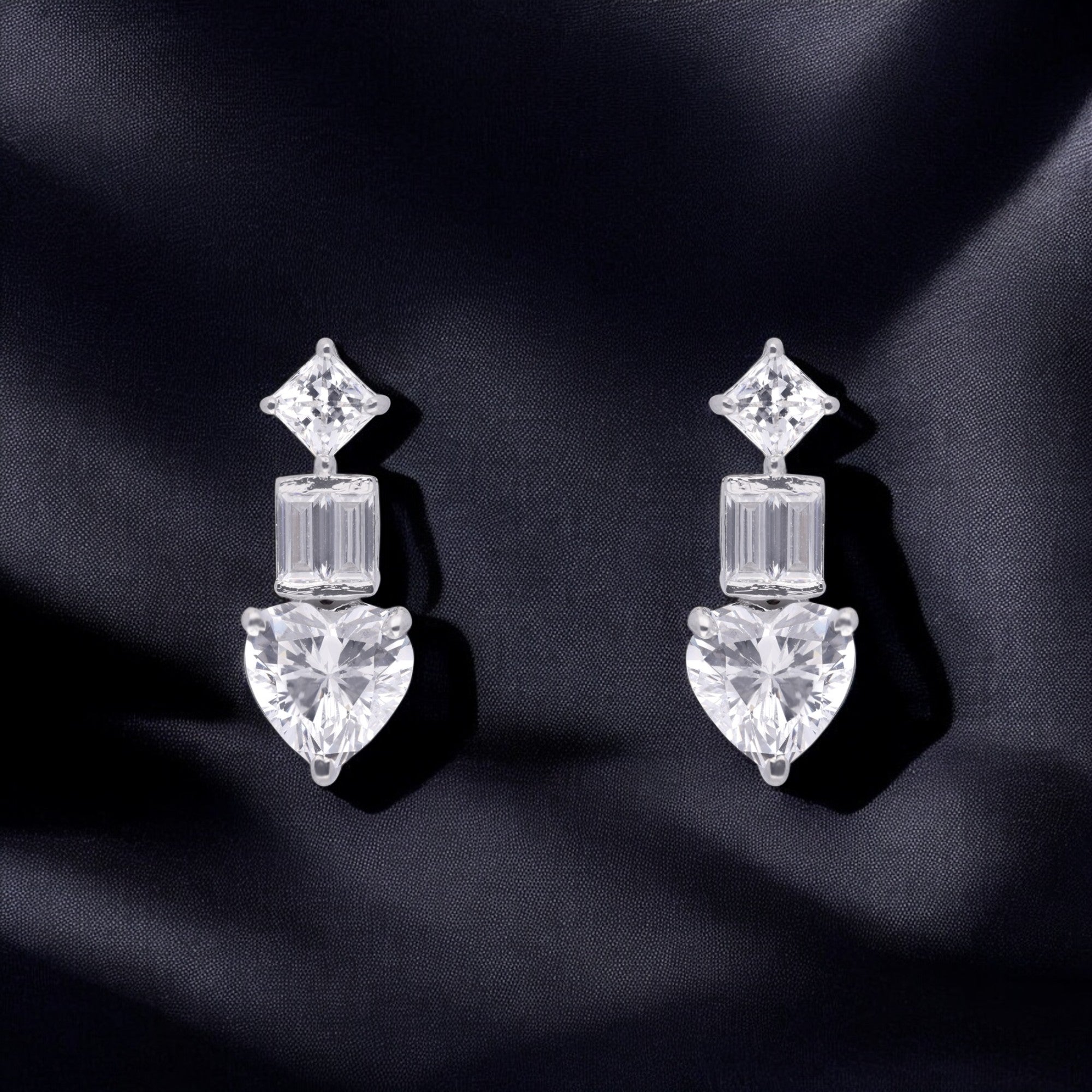 Trio-Cut Sparkling Stud Earrings in White Finish | SKU : 0021327803