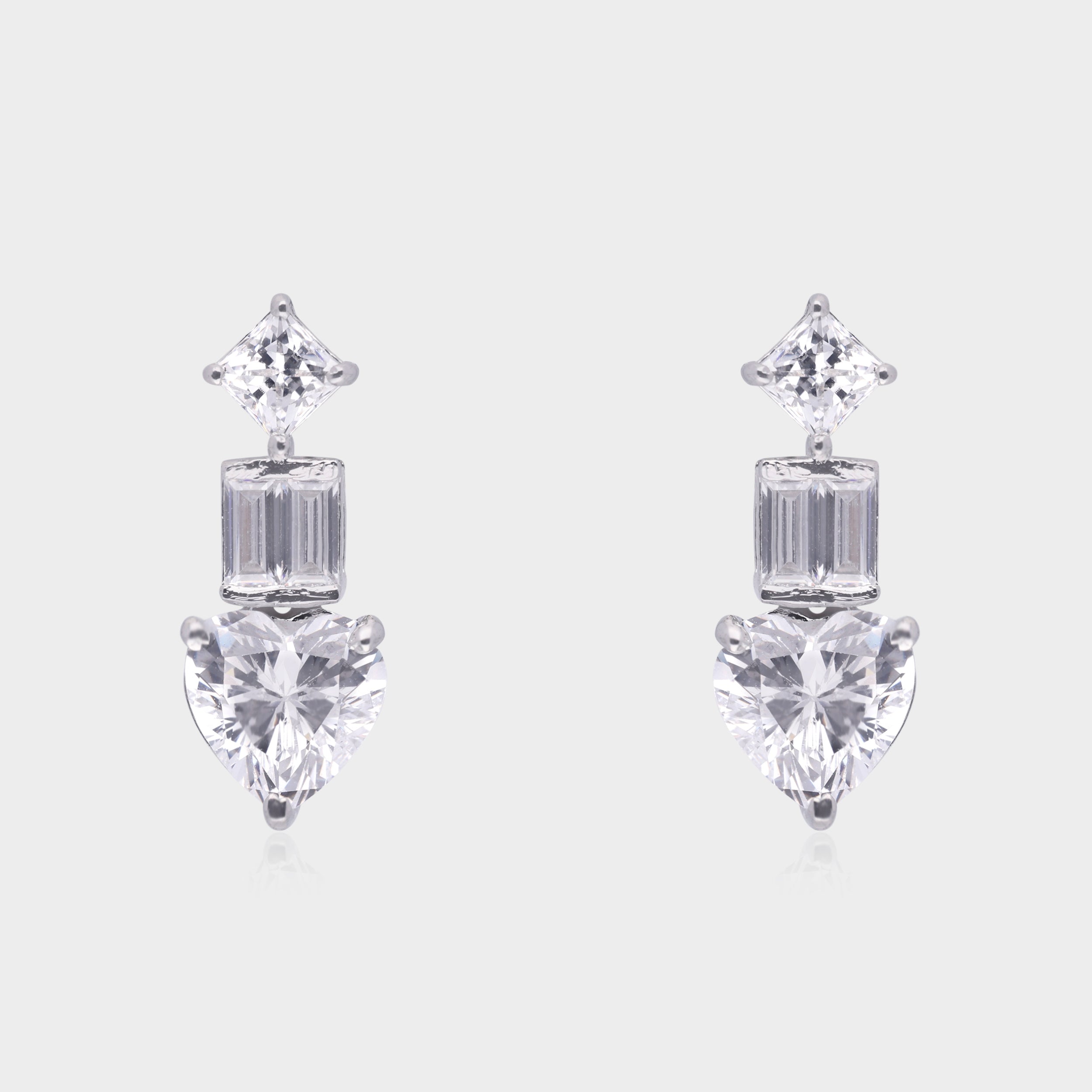 Trio-Cut Sparkling Stud Earrings in White Finish | SKU : 0021327803