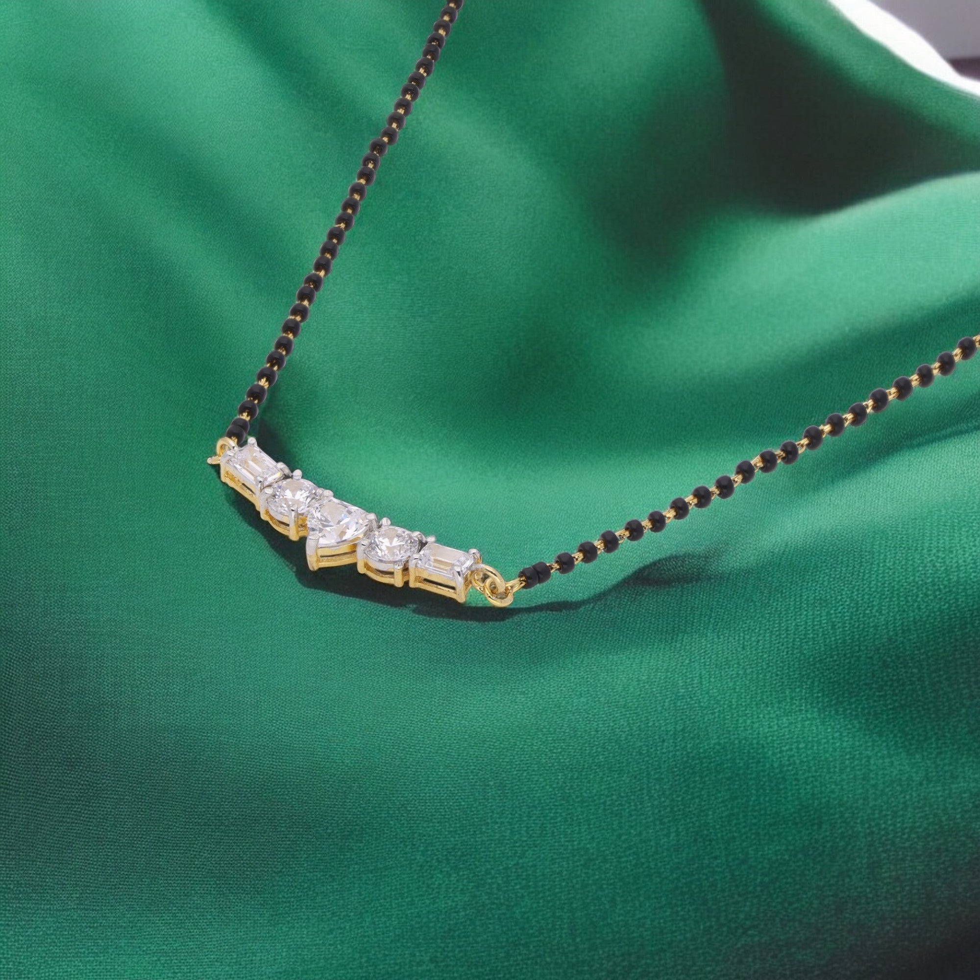 Elegant Dual-Tone Stone Mangalsutra with Contemporary Pendant | SKU : 0021327810