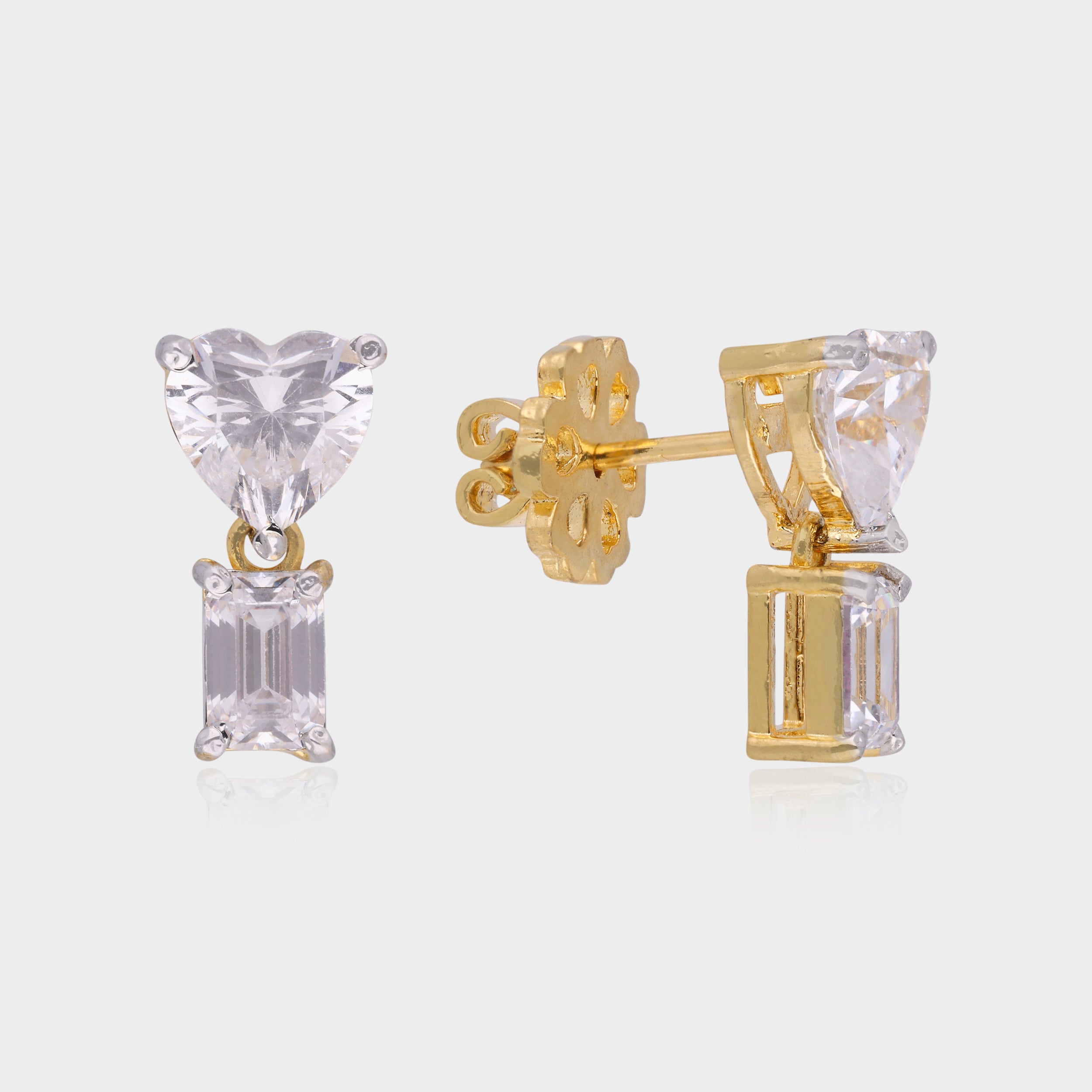 Hearts & Emeralds Dual-Stone Gold Ear Studs | SKU : 0021327827, 0021515804