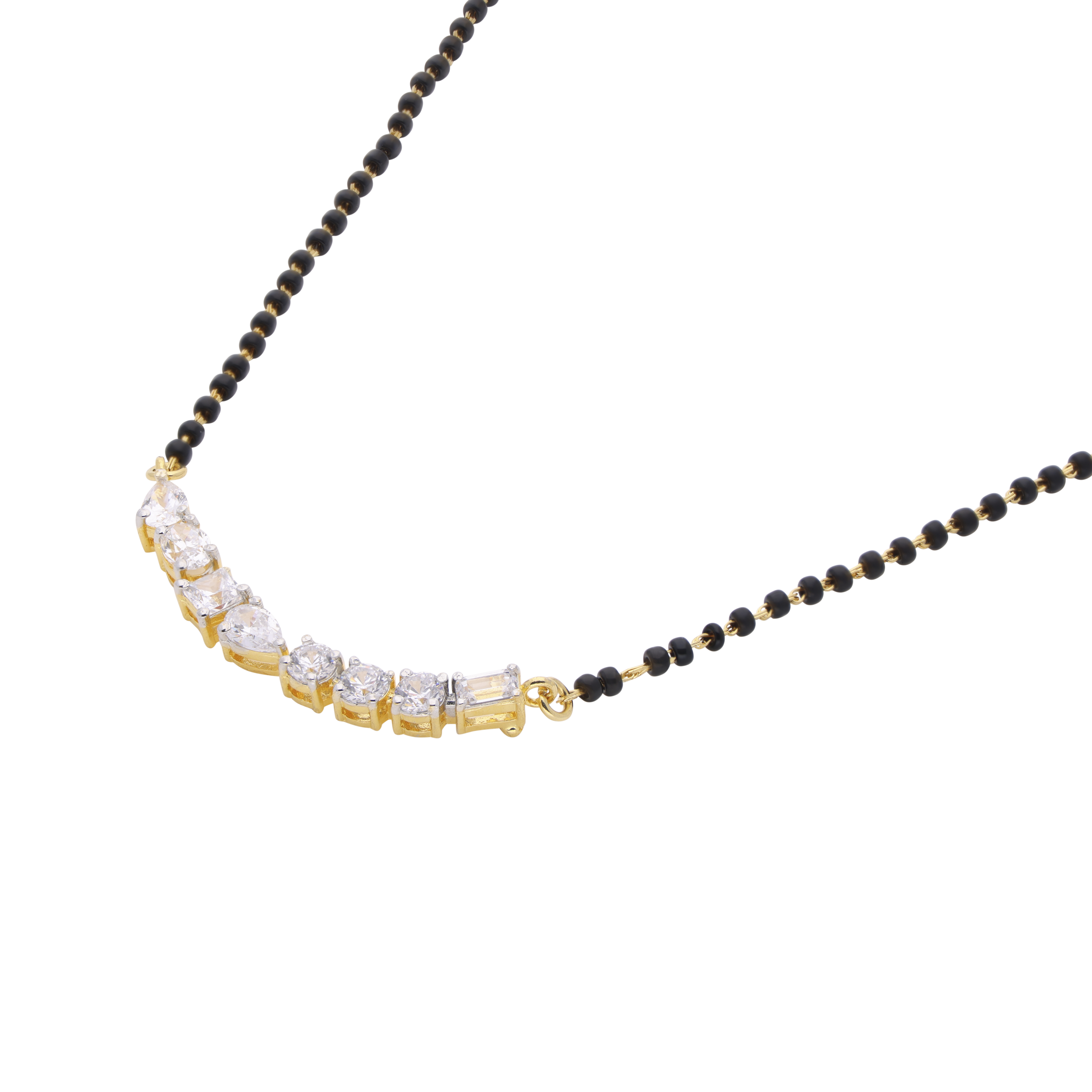 Graceful Gold & Black Beaded Mangalsutra with Cascading Crystal Accents | SKU: 0021327902