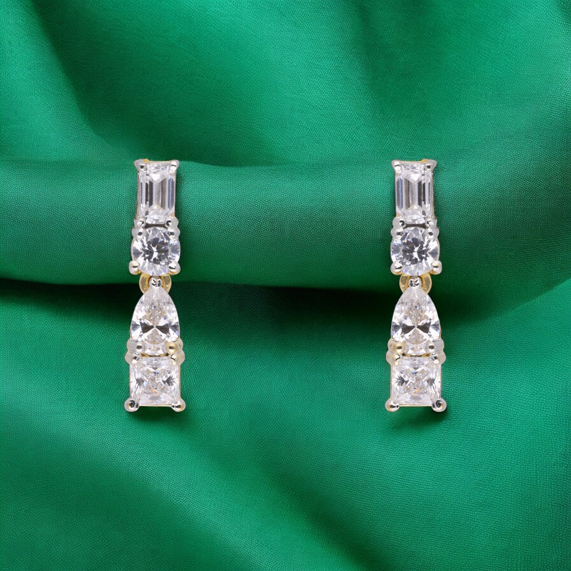 Elegant Multi-Cut Crystal Drop Earrings in Gold | SKU: 0021327919