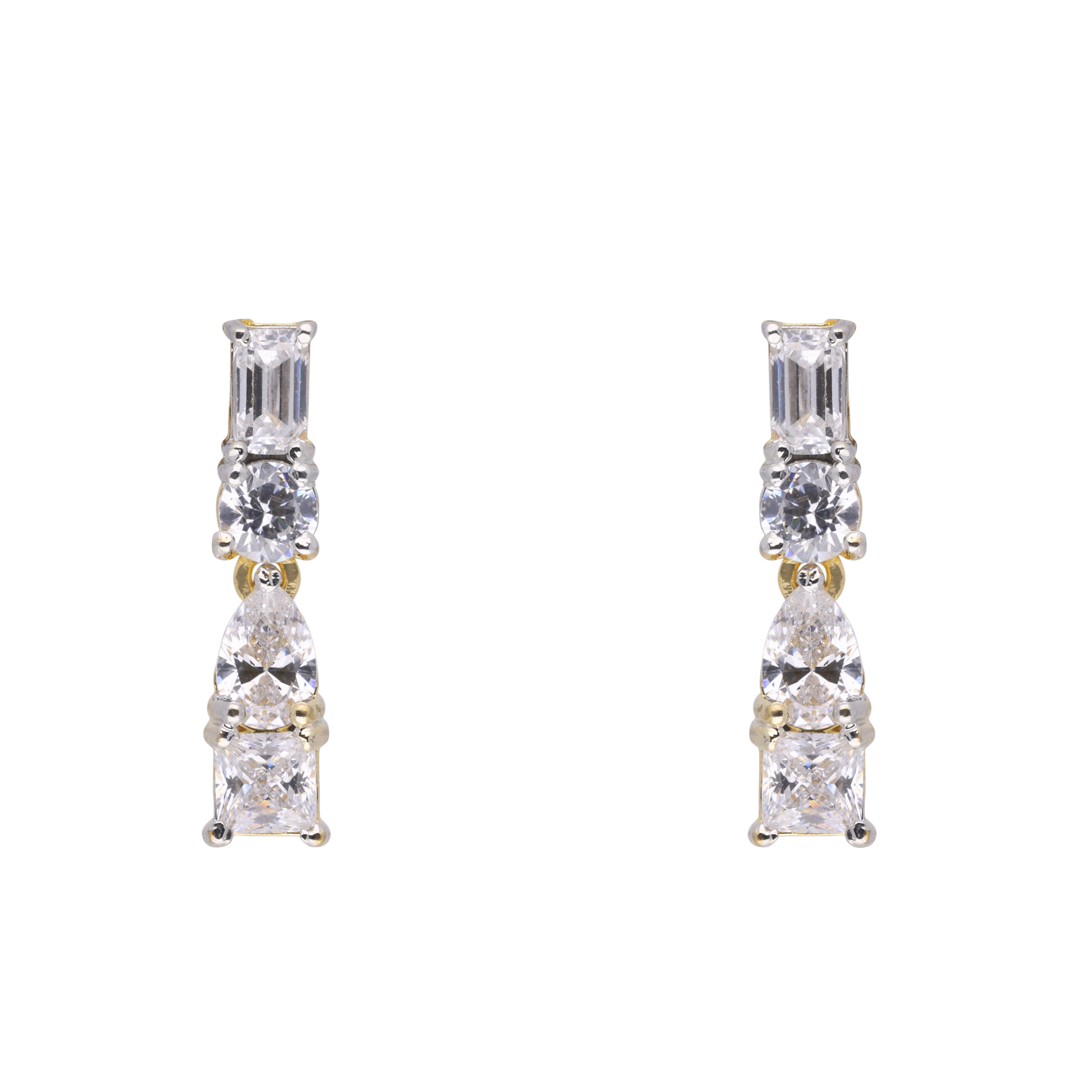 Elegant Multi-Cut Crystal Drop Earrings in Gold | SKU: 0021327919