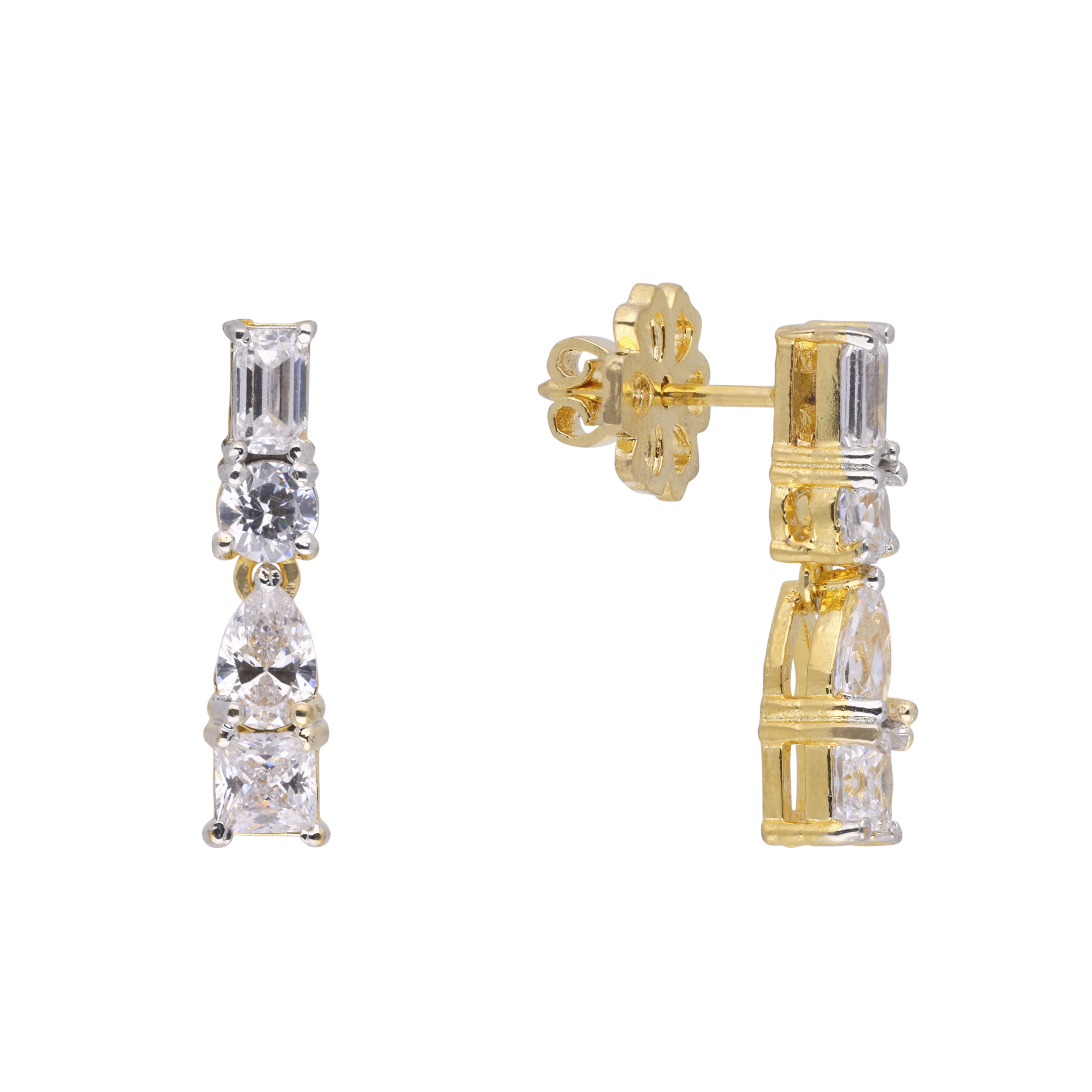 Elegant Multi-Cut Crystal Drop Earrings in Gold | SKU: 0021327919