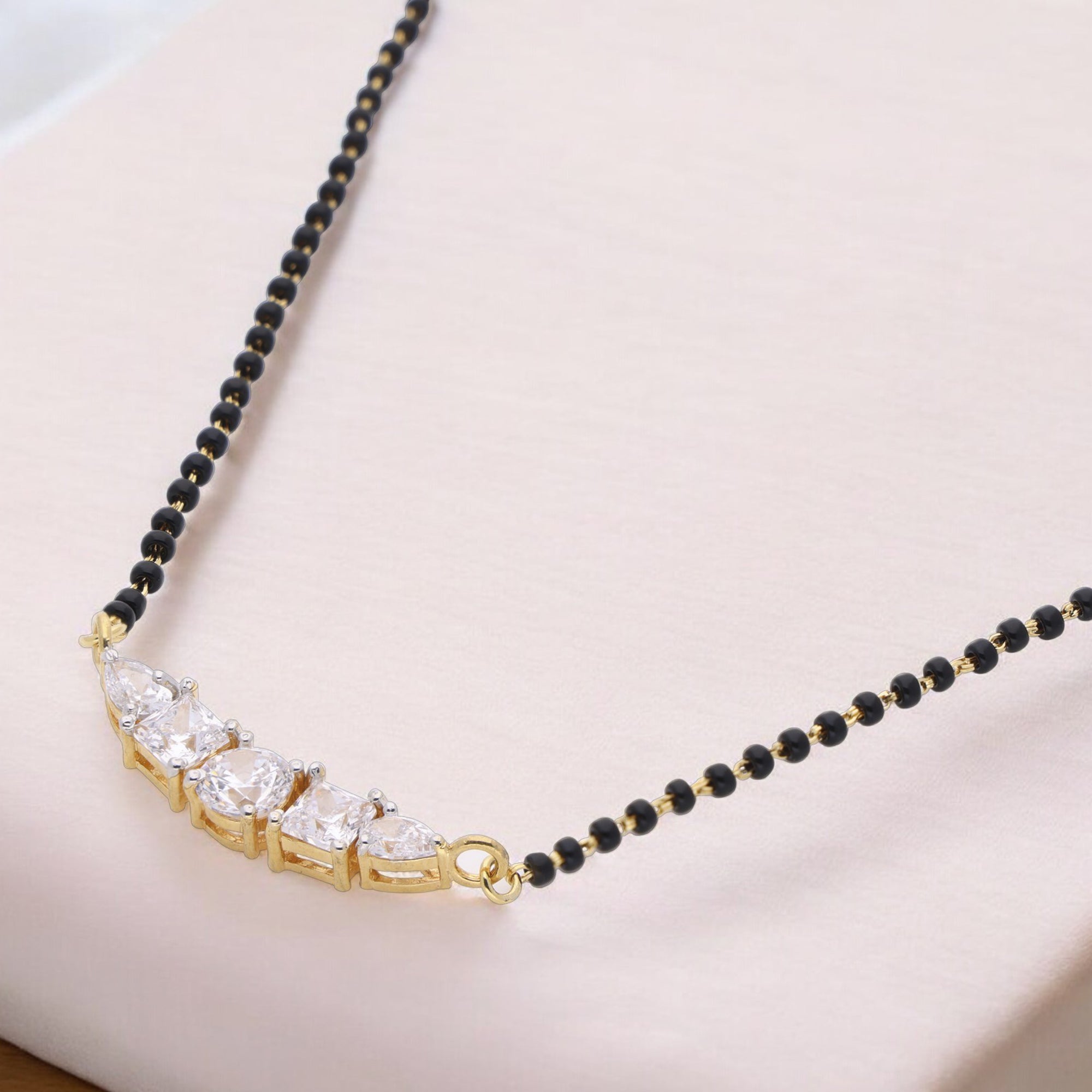 Elegant Gold & Black Beaded Mangalsutra with Crystal Accents | SKU: 0021327926